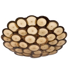 Flush Mount Murano Disc Chandelier in Smoked Topaz with Brass Base