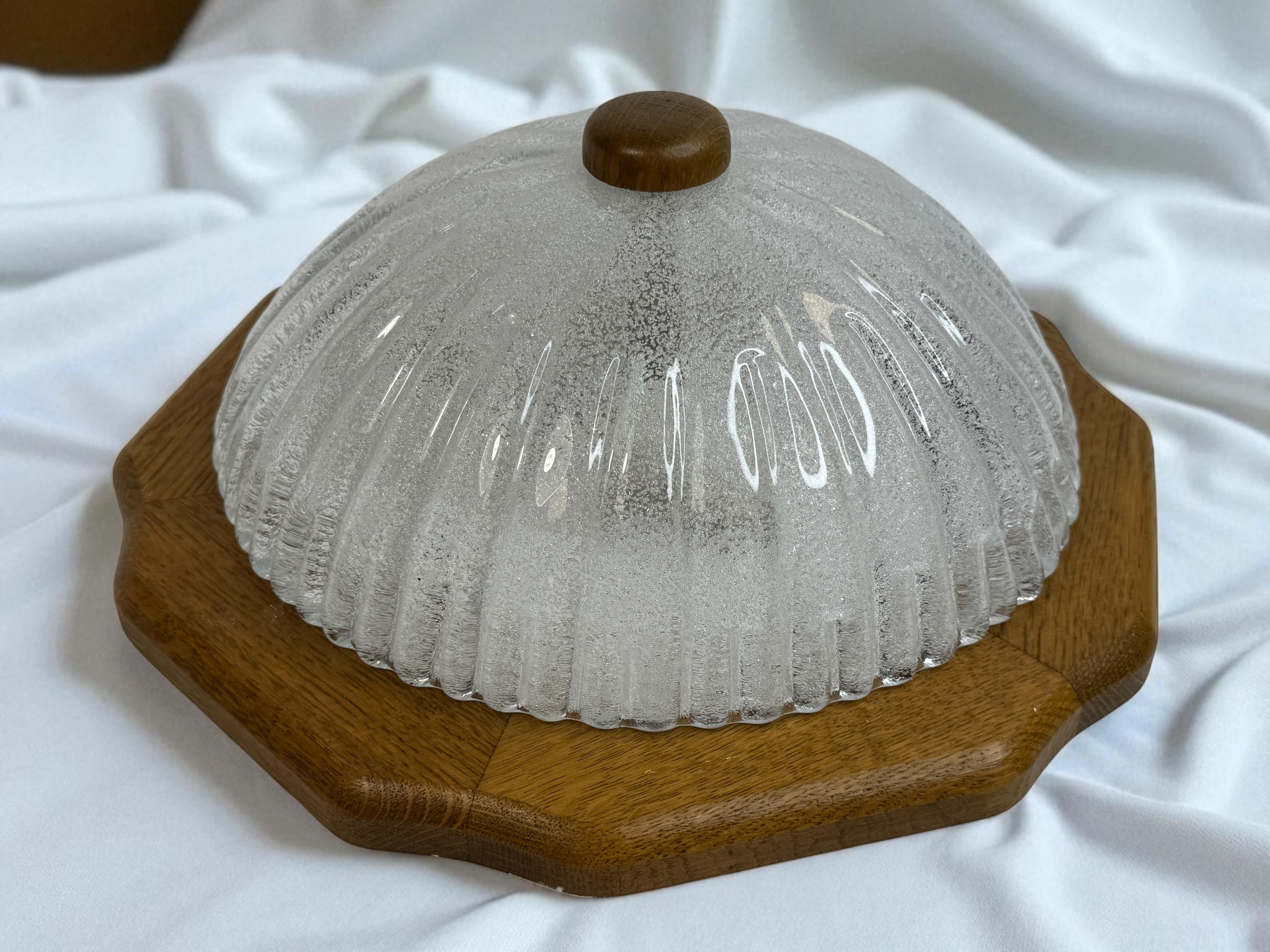Flush Mount Murano Ice Glass Wood Frame, 1980s Fischer Leuchten Germany For Sale 5