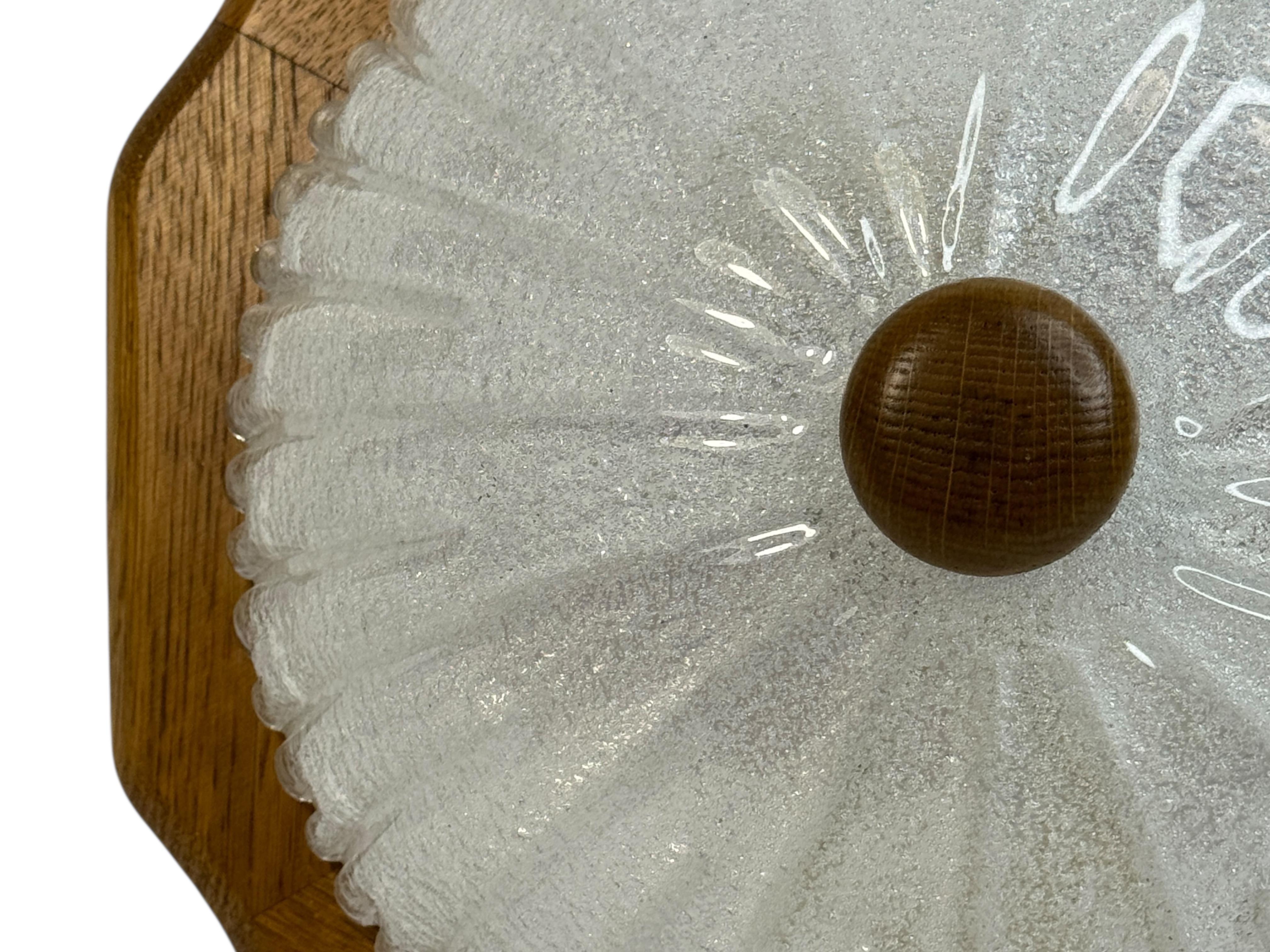 Late 20th Century Flush Mount Murano Ice Glass Wood Frame, 1980s Fischer Leuchten Germany For Sale