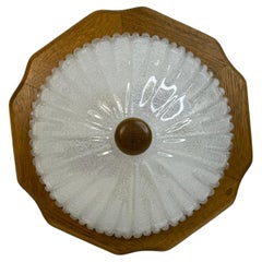 Flush Mount Murano Ice Glass Wood Frame, 1980s Fischer Leuchten Germany