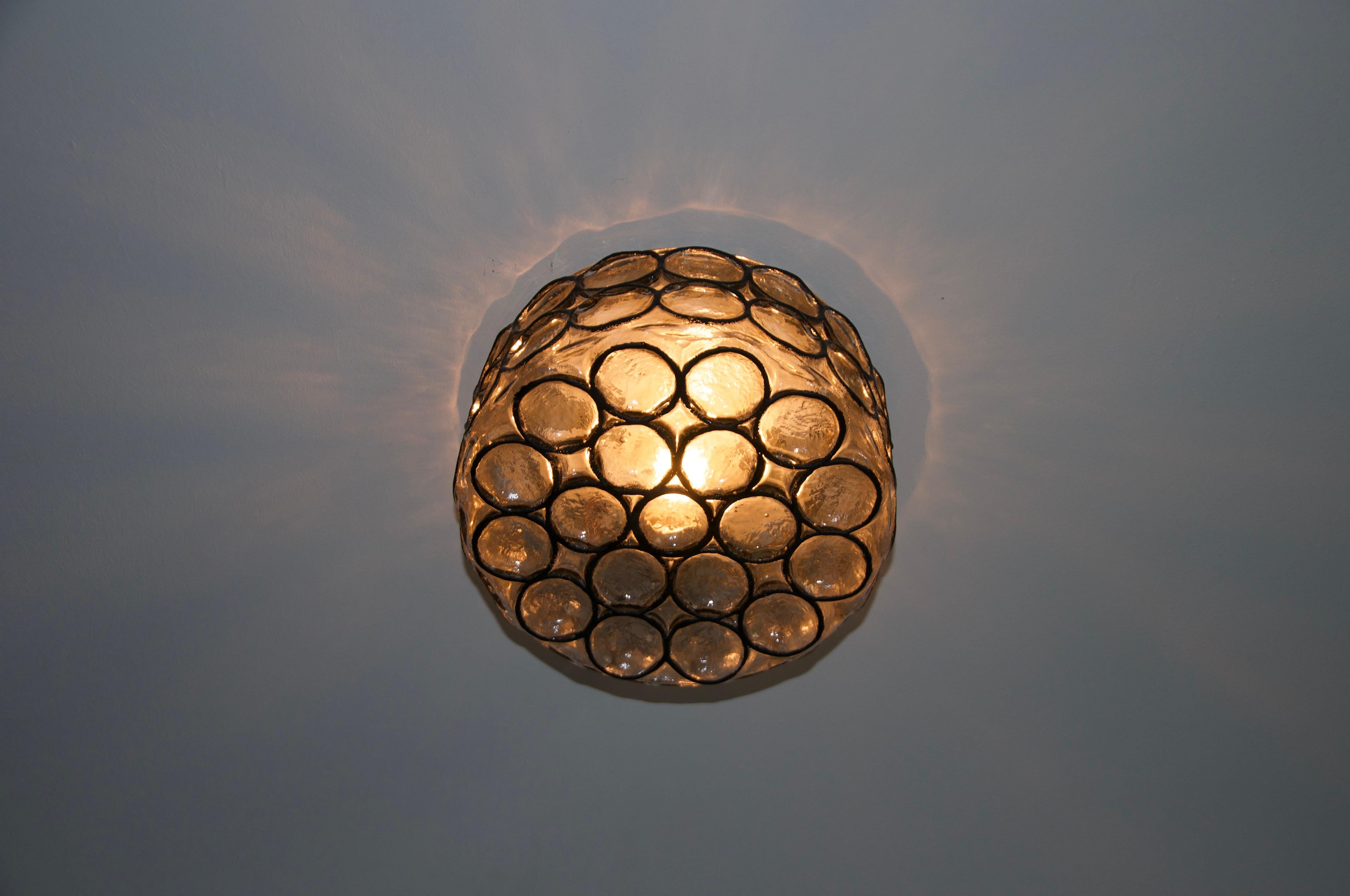 Metal Flush Mount or Wall Lamp by Glashütte Limburg, Germany, 1960s For Sale