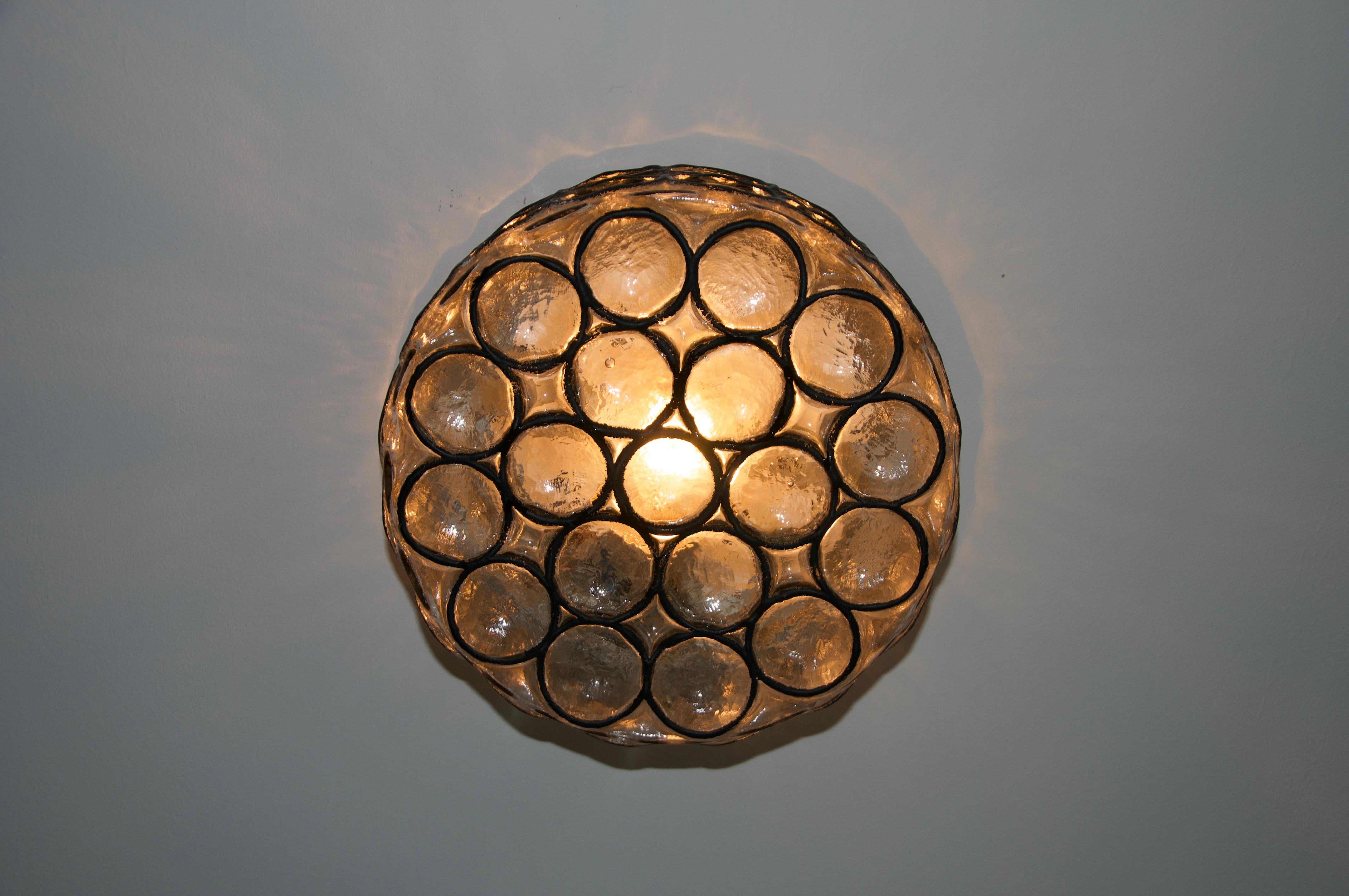 Flush Mount or Wall Lamp by Glashütte Limburg, Germany, 1960s For Sale 1