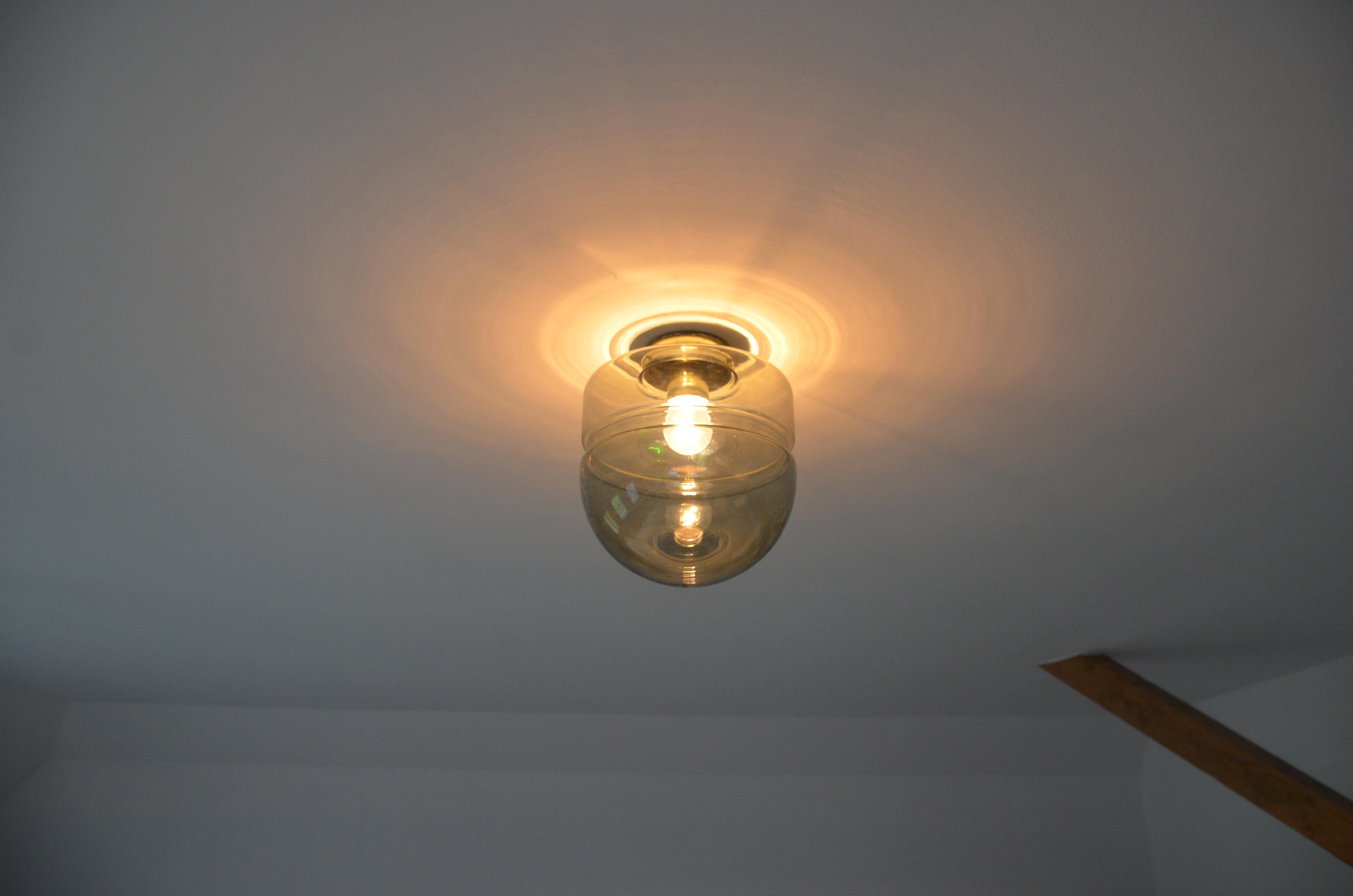 Mid-Century Modern Flush Mount Pendant in Smoked Glass For Sale