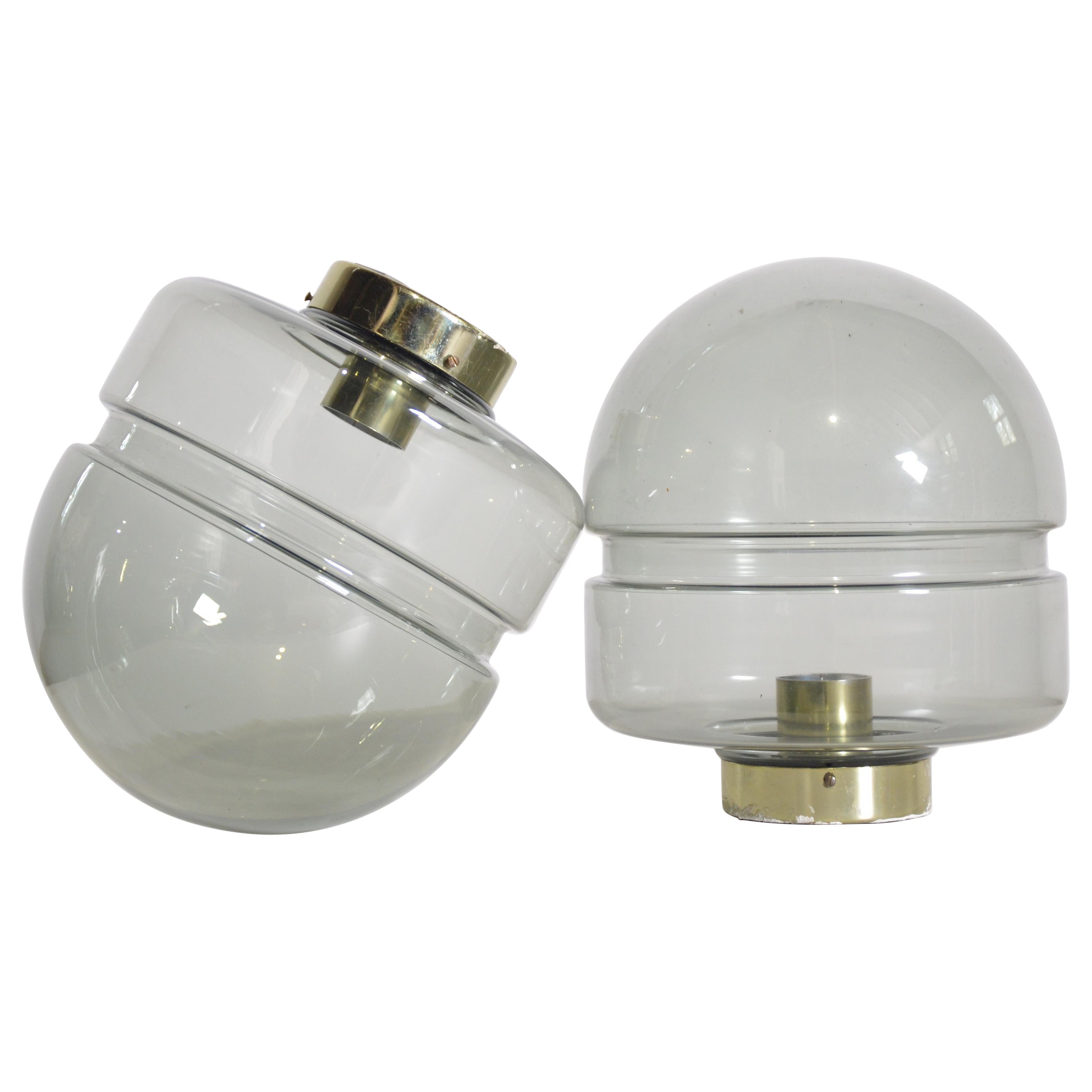 Flush Mount Pendant in Smoked Glass For Sale