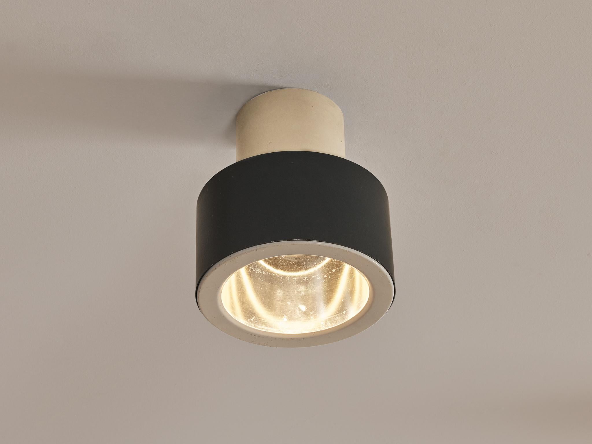 Post-Modern Flush Mount Pendants in White and Black Lacquered Metal For Sale