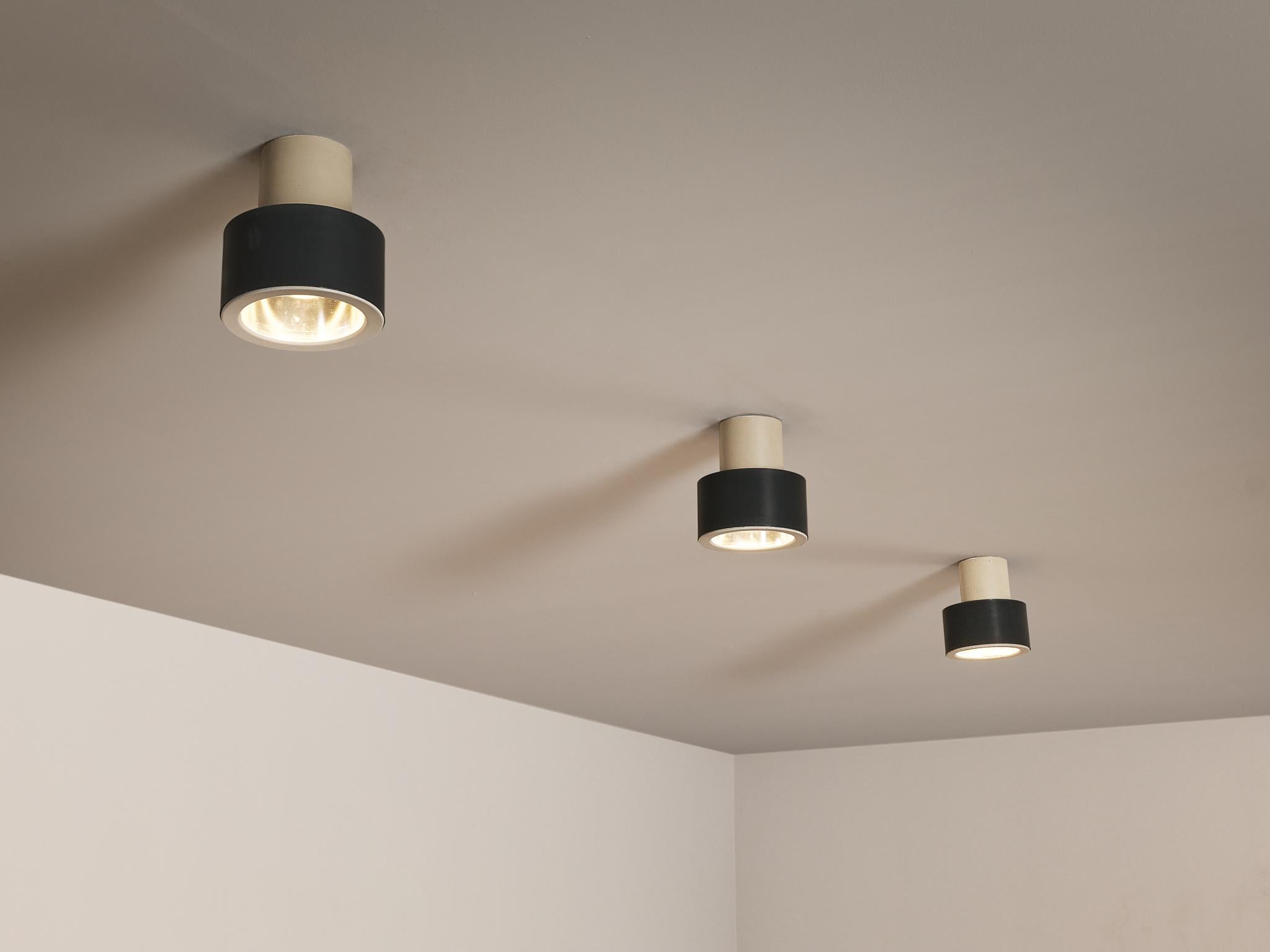 European Flush Mount Pendants in White and Black Lacquered Metal For Sale