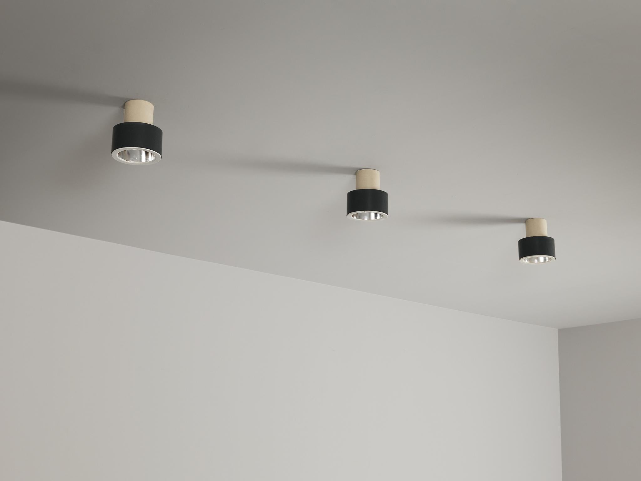 Flush Mount Pendants in White and Black Lacquered Metal For Sale 1