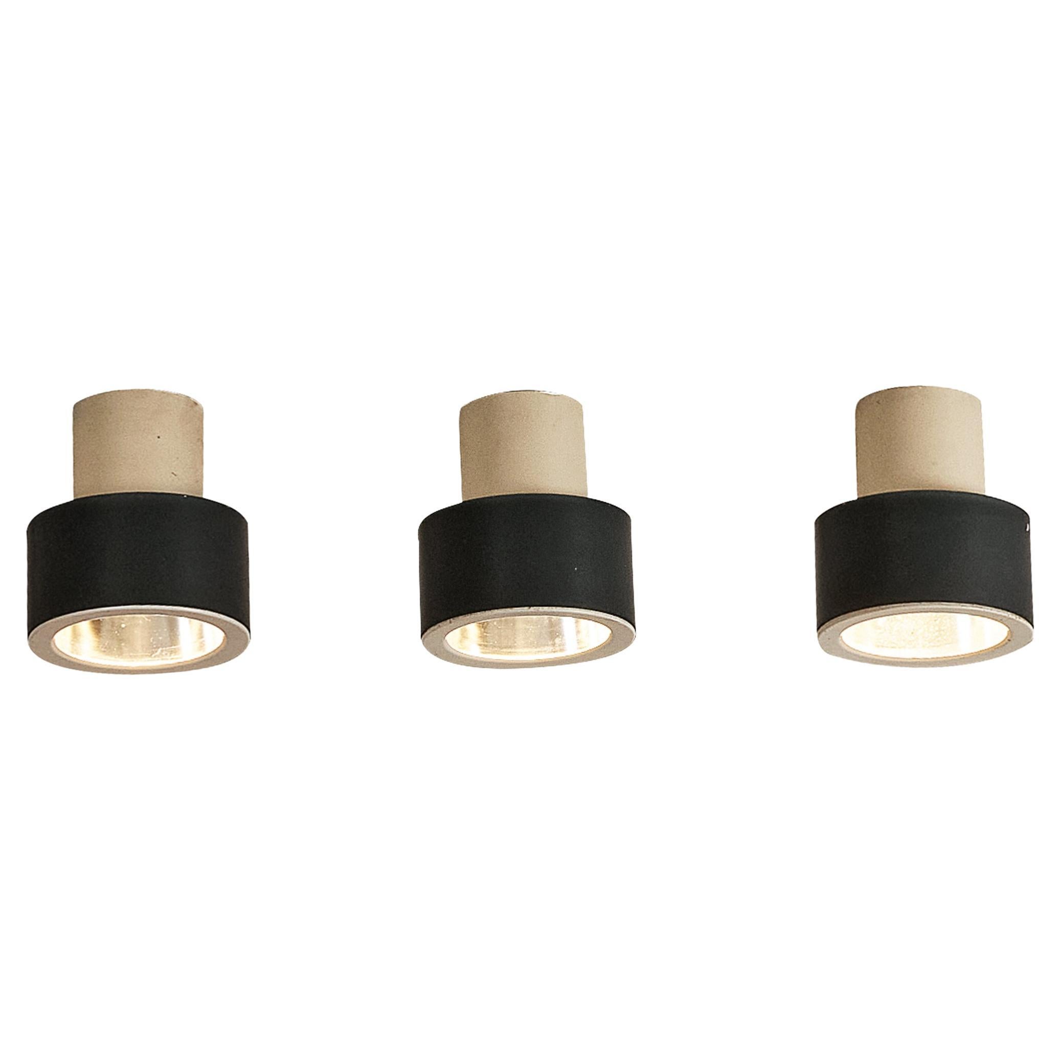 Flush Mount Pendants in White and Black Lacquered Metal For Sale