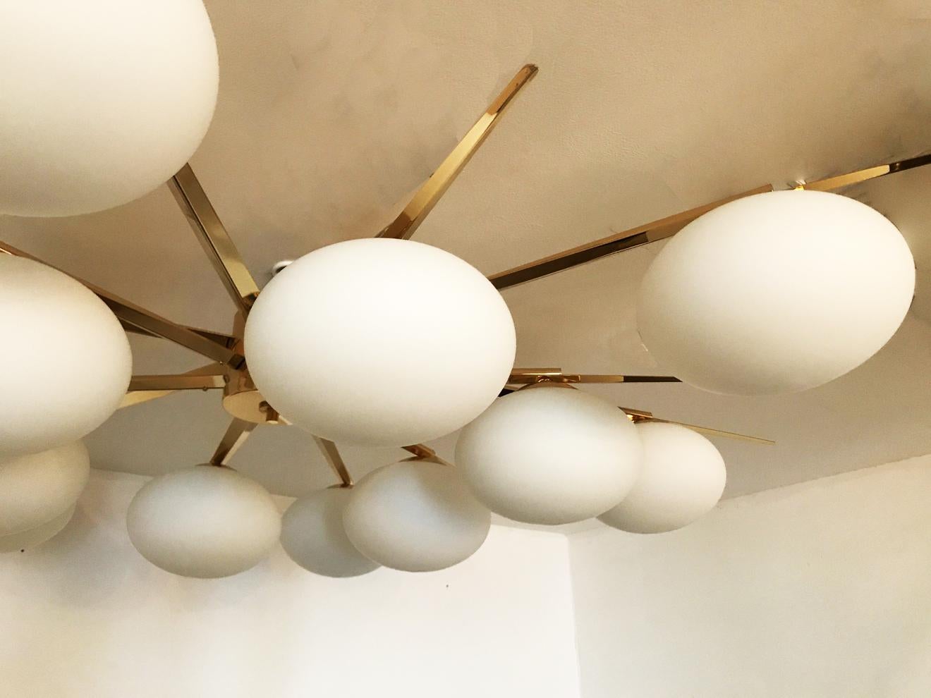 Italian Flush Mount Starburst Ceiling Light Brass and Glass, In stock For Sale