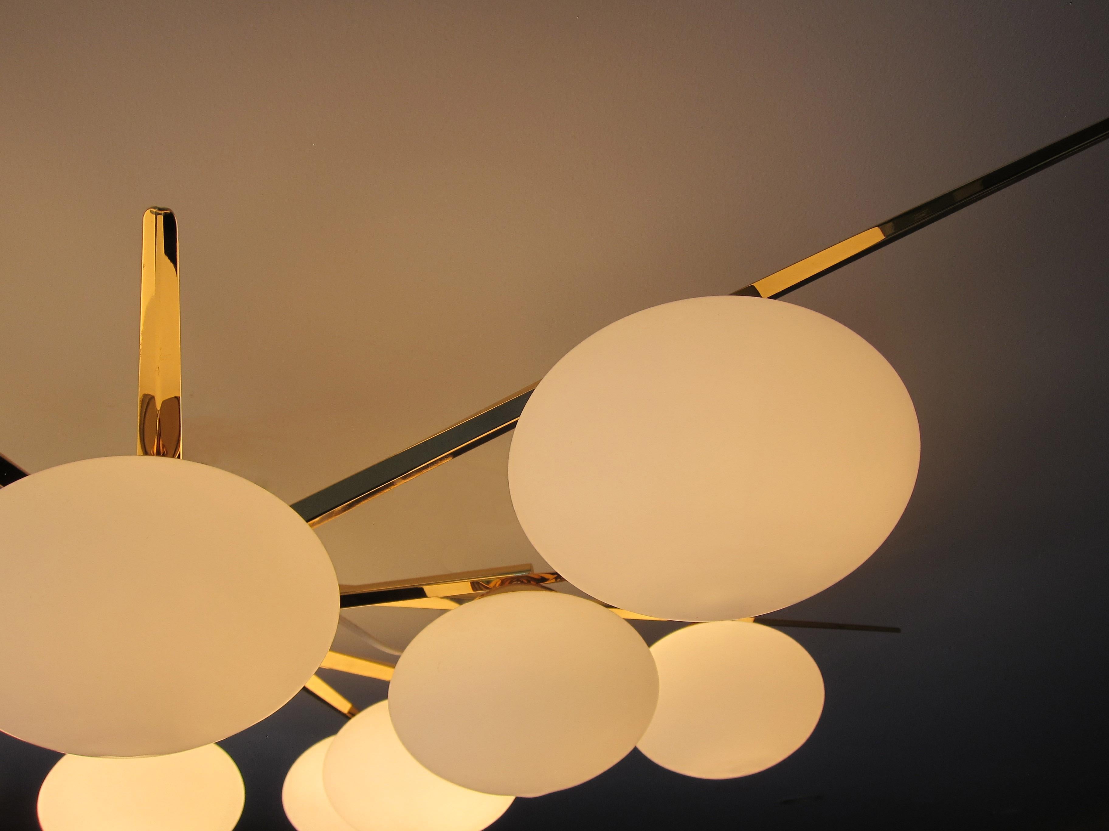 Polished Flush Mount Starburst Ceiling Light Brass and Glass, In stock For Sale