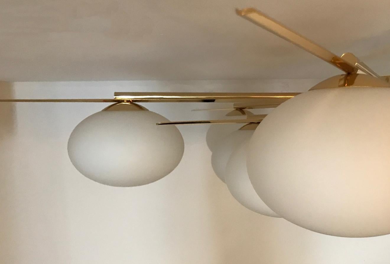 Flush Mount Starburst Ceiling Light Brass and Glass, In stock In Excellent Condition For Sale In Miami, FL