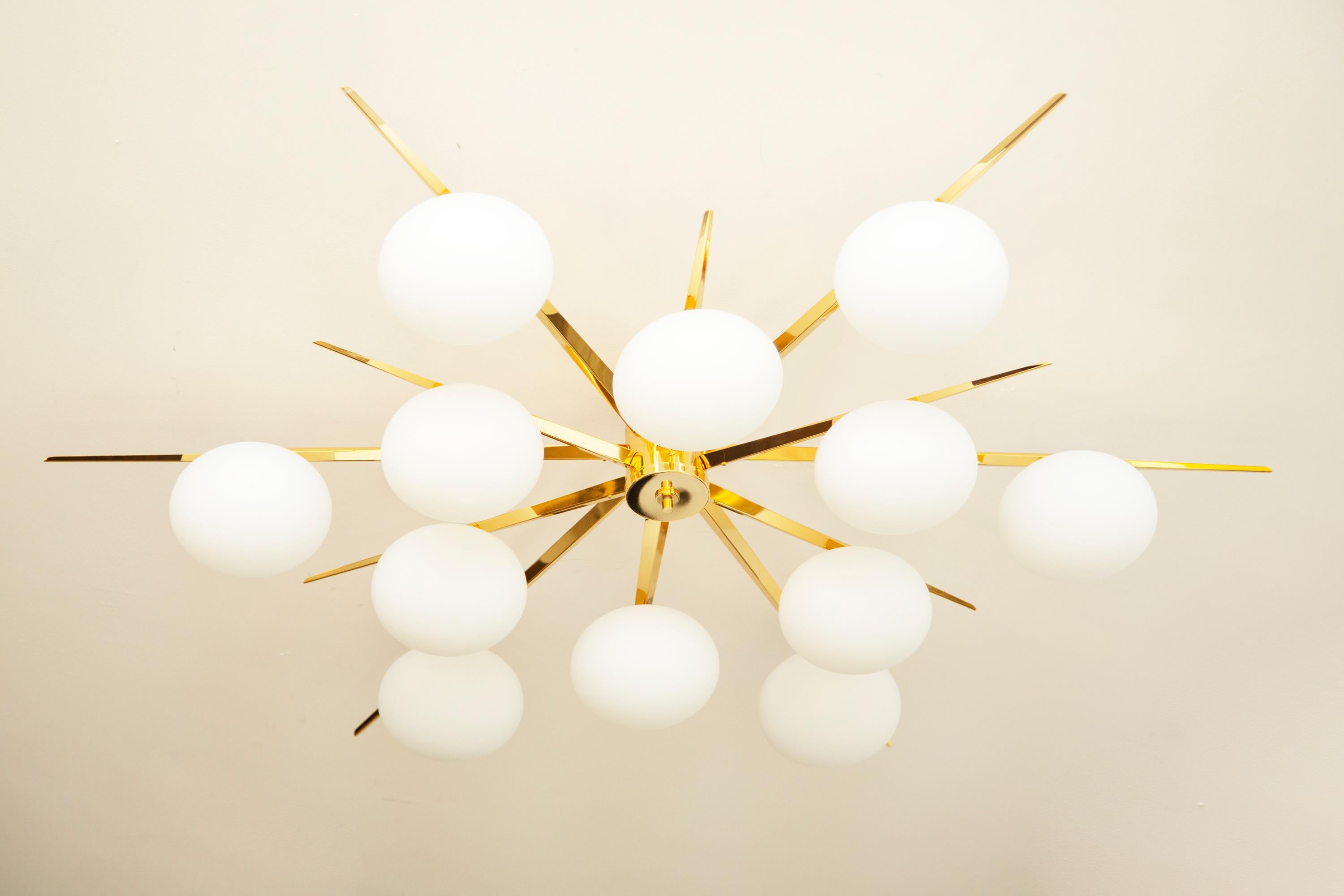 Polished Flush Mount Starburst Ceiling Light Brass and Glass, in Stock