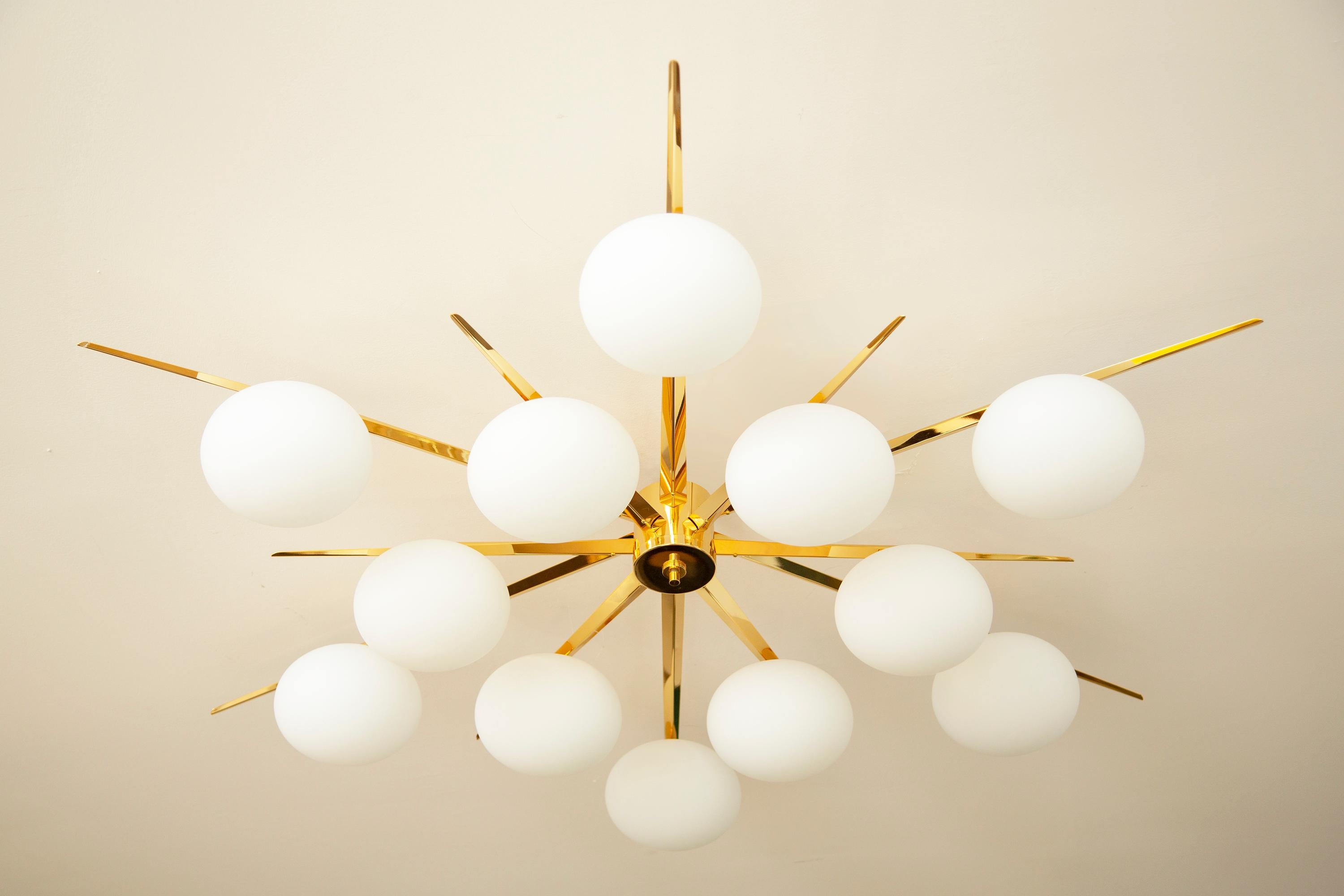 Flush Mount Starburst Ceiling Light Brass and Glass, in Stock In Excellent Condition In Miami, FL