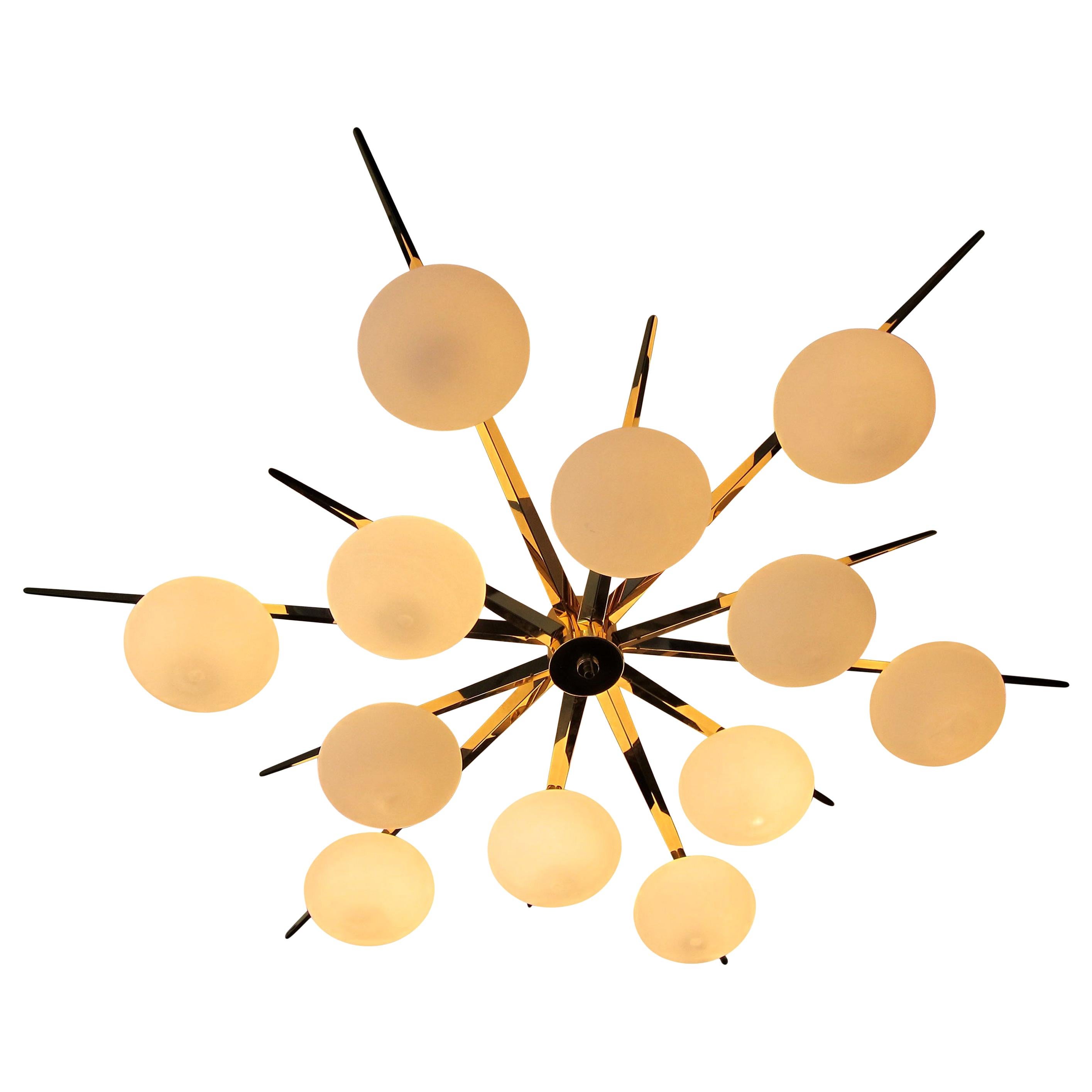 Flush Mount Starburst Ceiling Light Brass and Glass, In stock For Sale