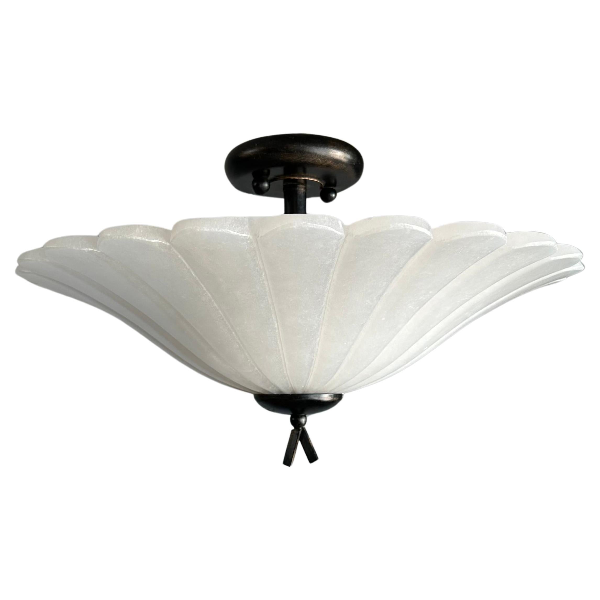 Flush Mount / Three Light Pendant with Stunning Flower Shape Alabaster Shade