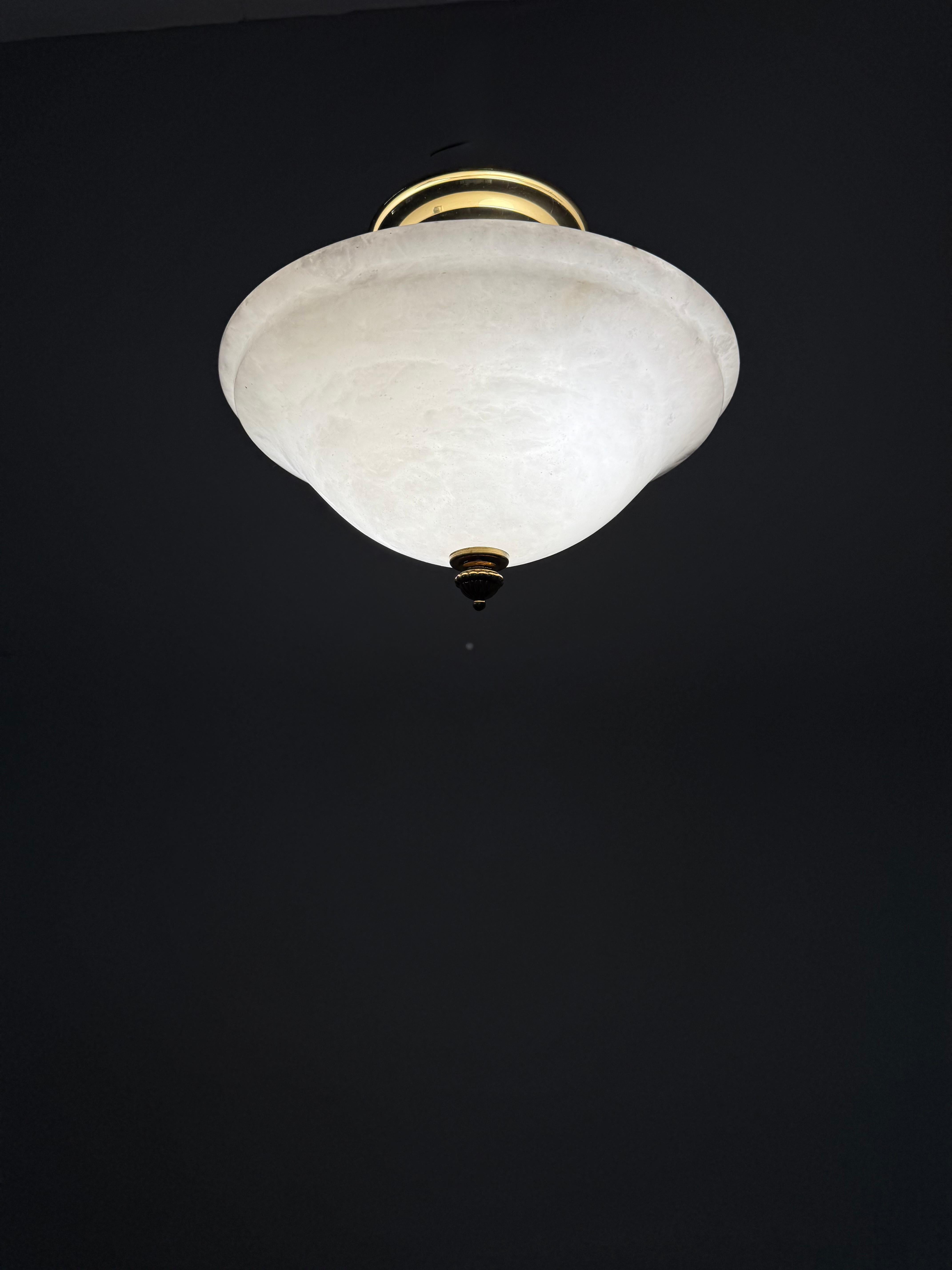 Flush Mount / Two Light Pendant Light with Stunning White Alabaster Shade, 1990s For Sale 5