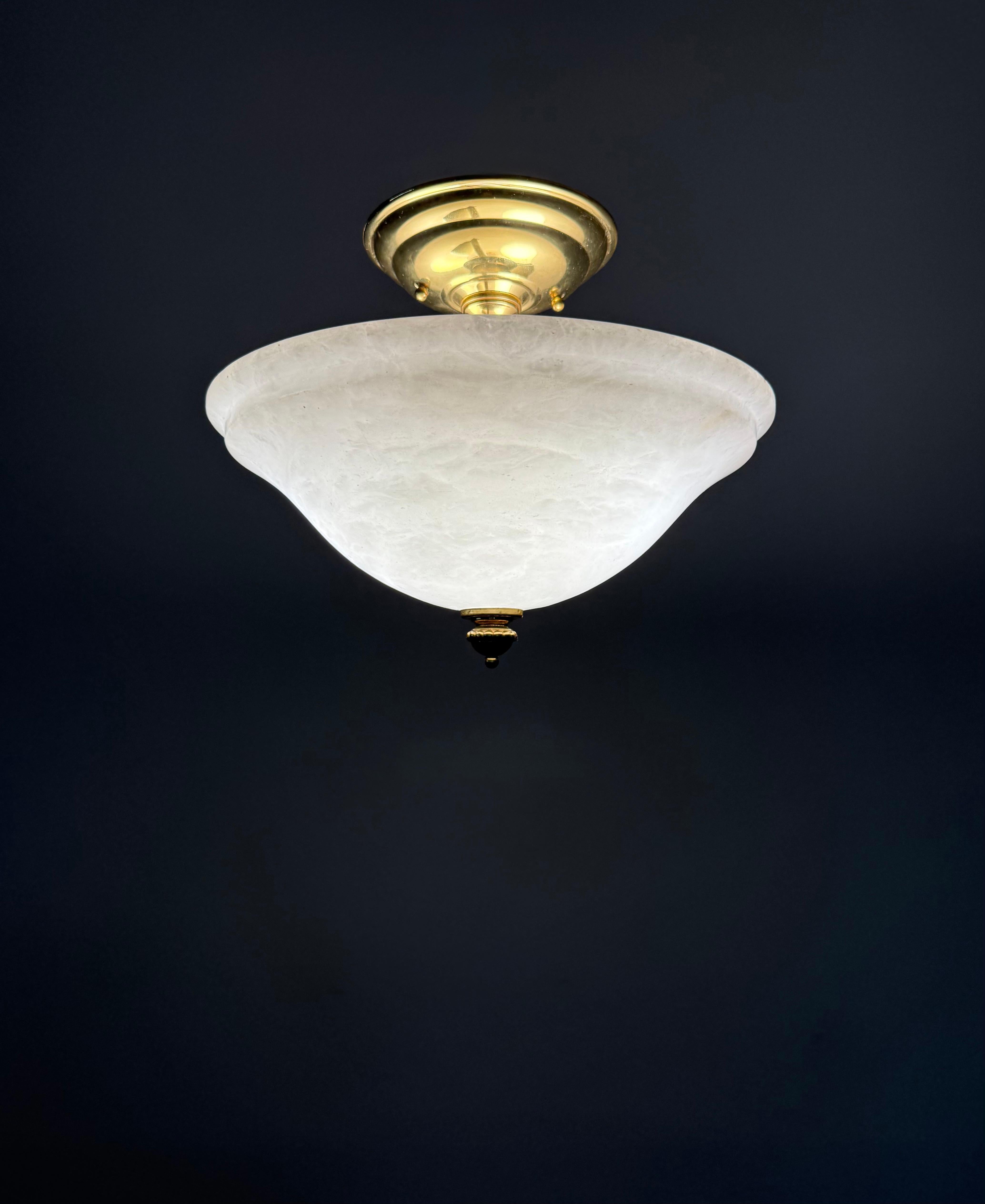 Flush Mount / Two Light Pendant Light with Stunning White Alabaster Shade, 1990s For Sale 6