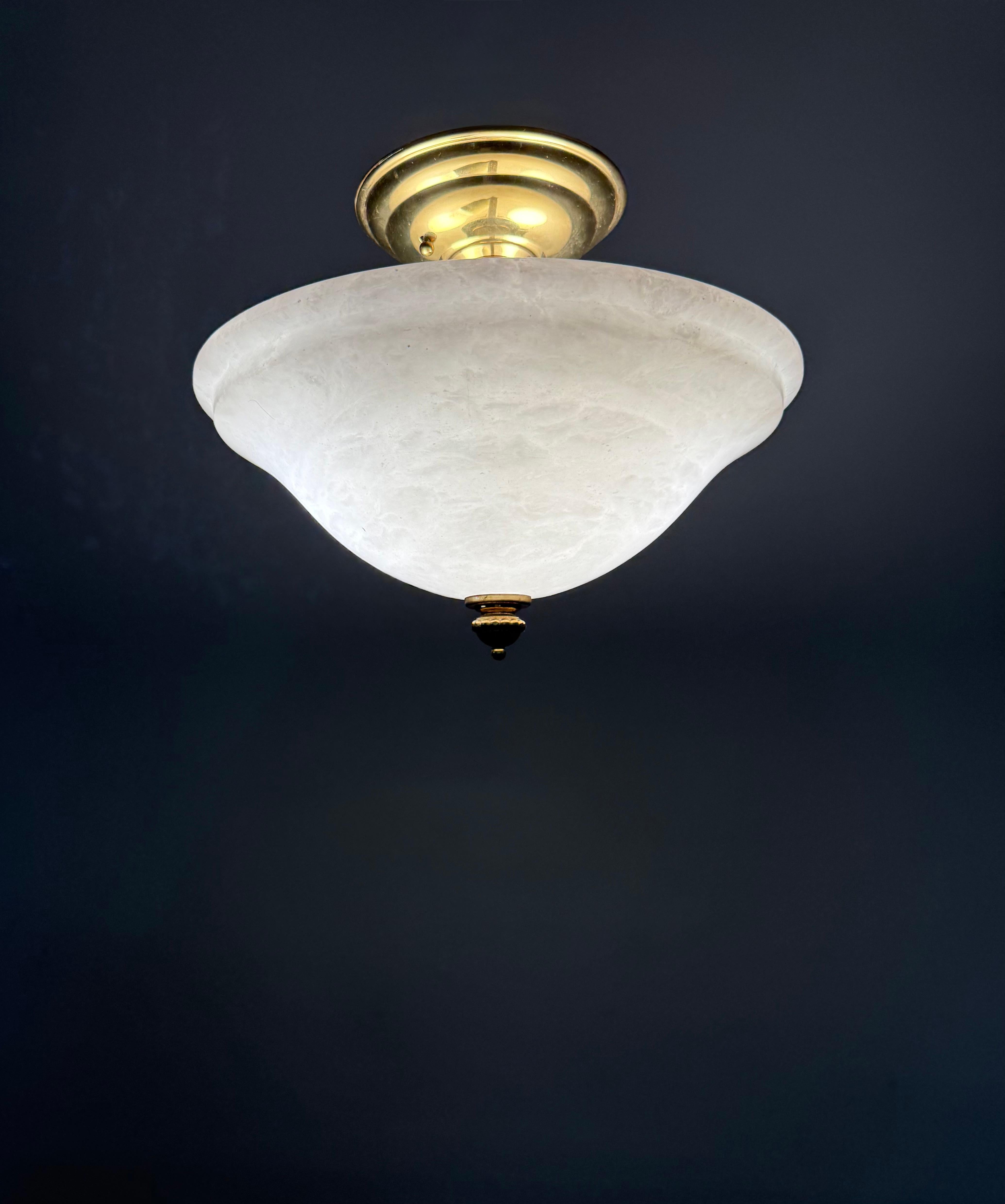Flush Mount / Two Light Pendant Light with Stunning White Alabaster Shade, 1990s For Sale 7