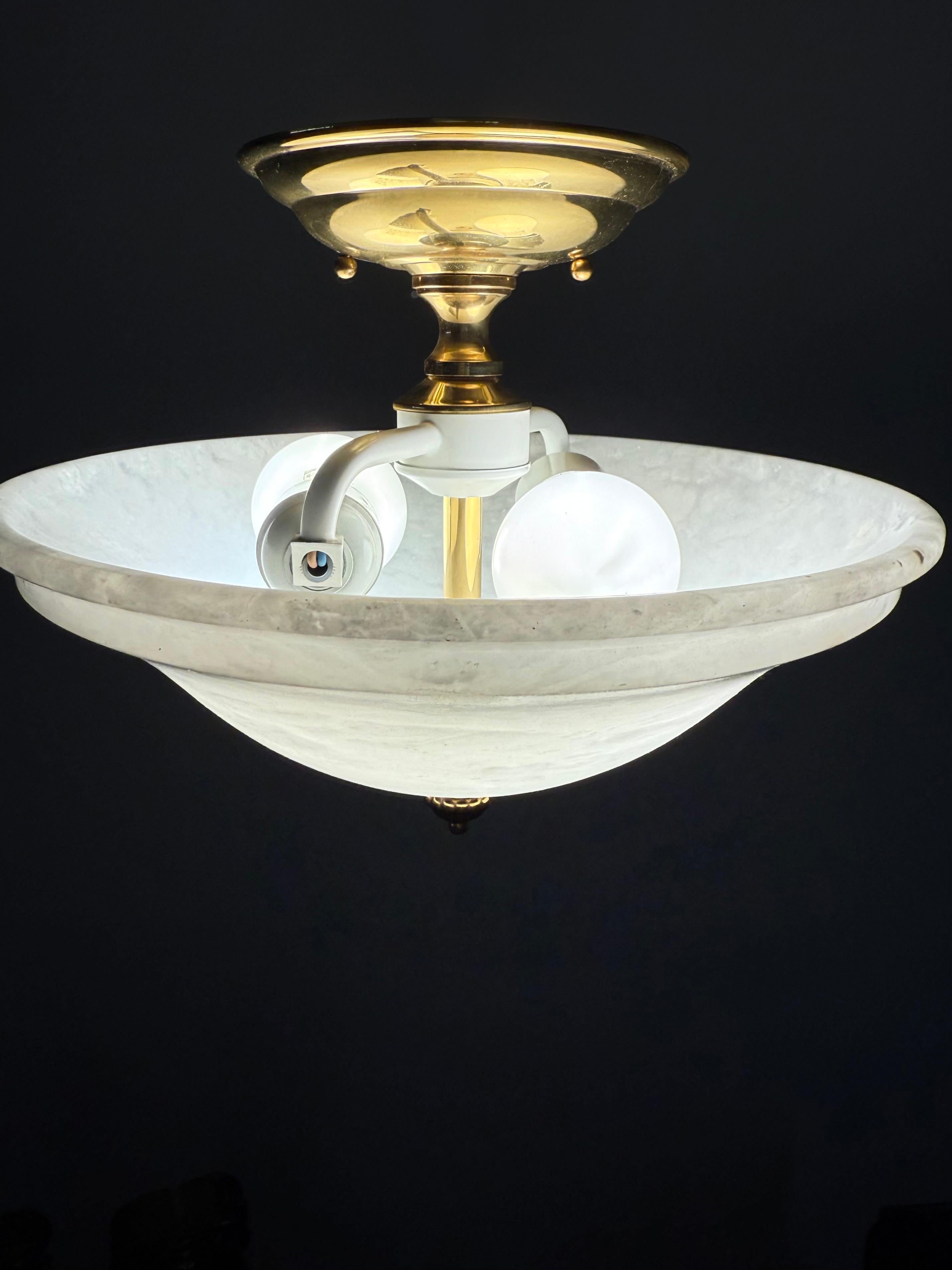 Flush Mount / Two Light Pendant Light with Stunning White Alabaster Shade, 1990s For Sale 8