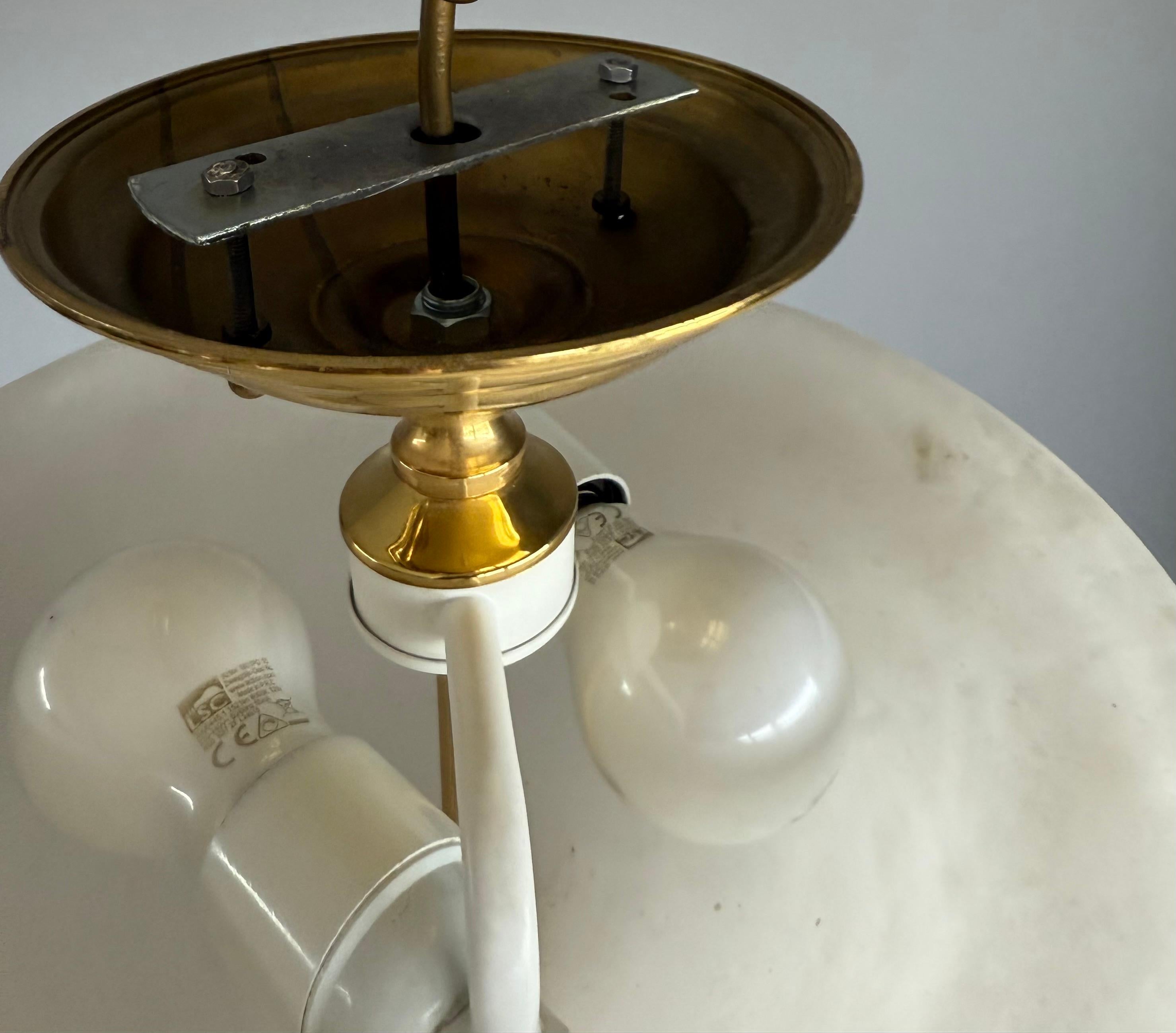 Flush Mount / Two Light Pendant Light with Stunning White Alabaster Shade, 1990s For Sale 9