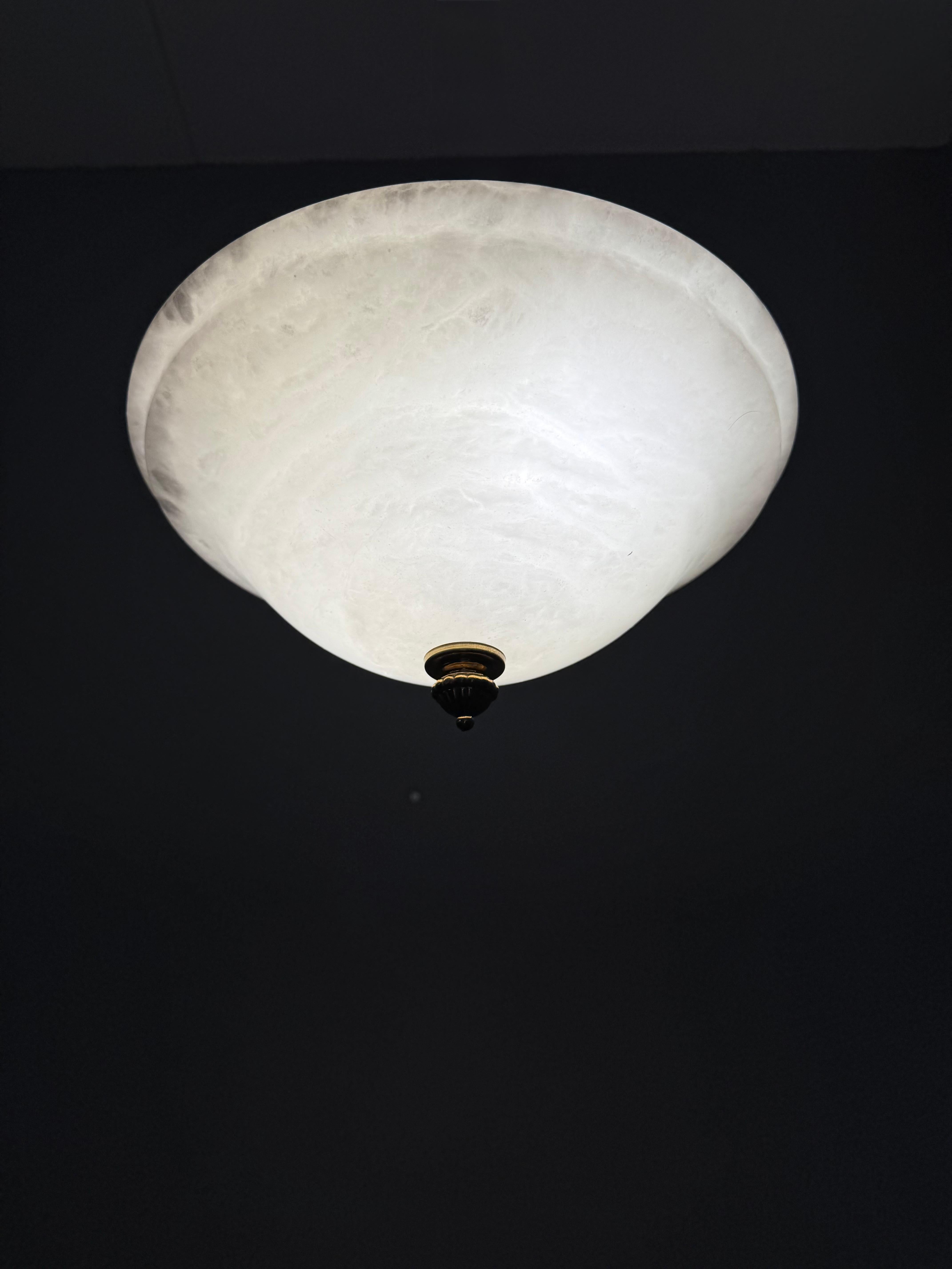 Flush Mount / Two Light Pendant Light with Stunning White Alabaster Shade, 1990s For Sale 10