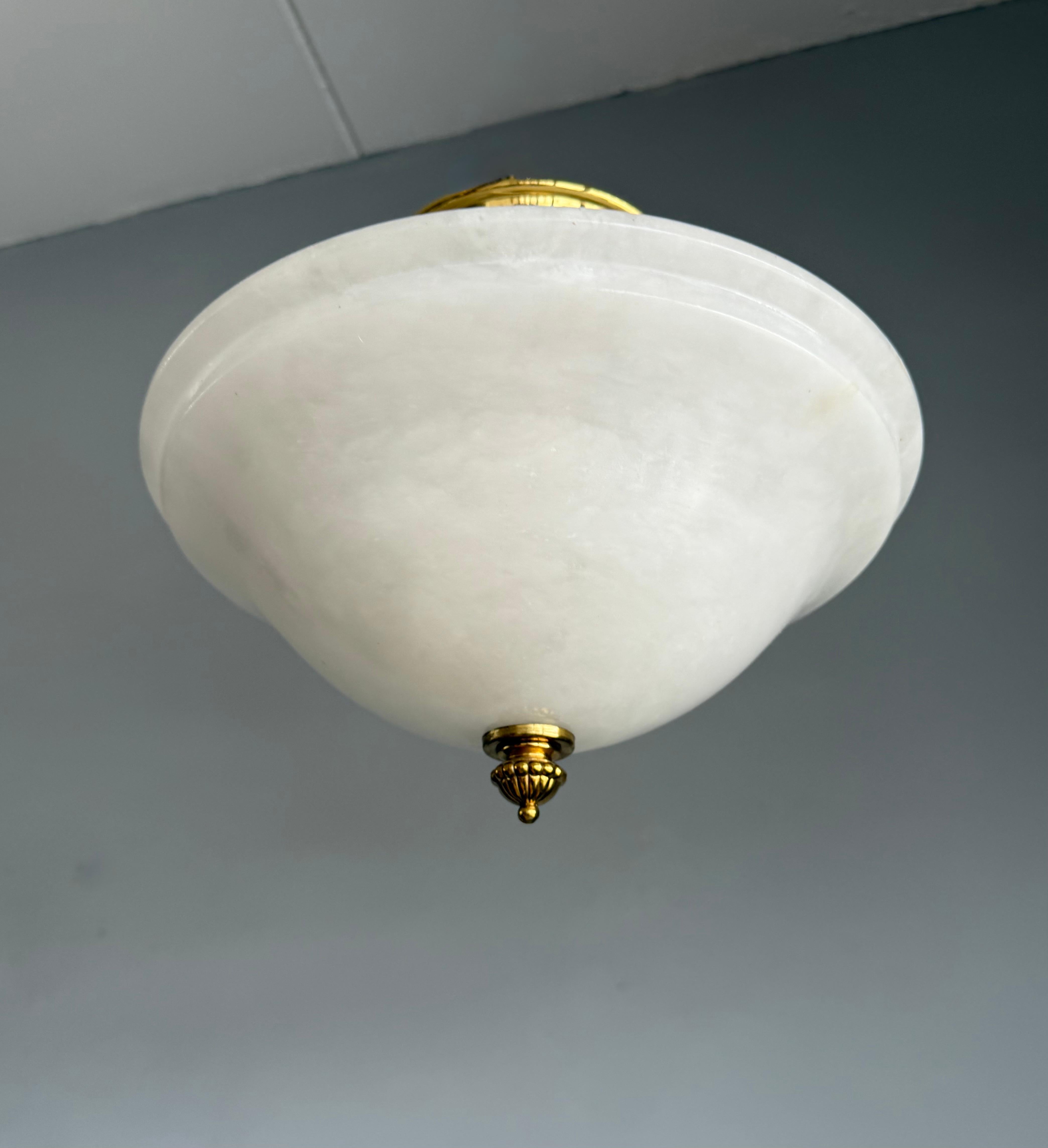 European Flush Mount / Two Light Pendant Light with Stunning White Alabaster Shade, 1990s For Sale