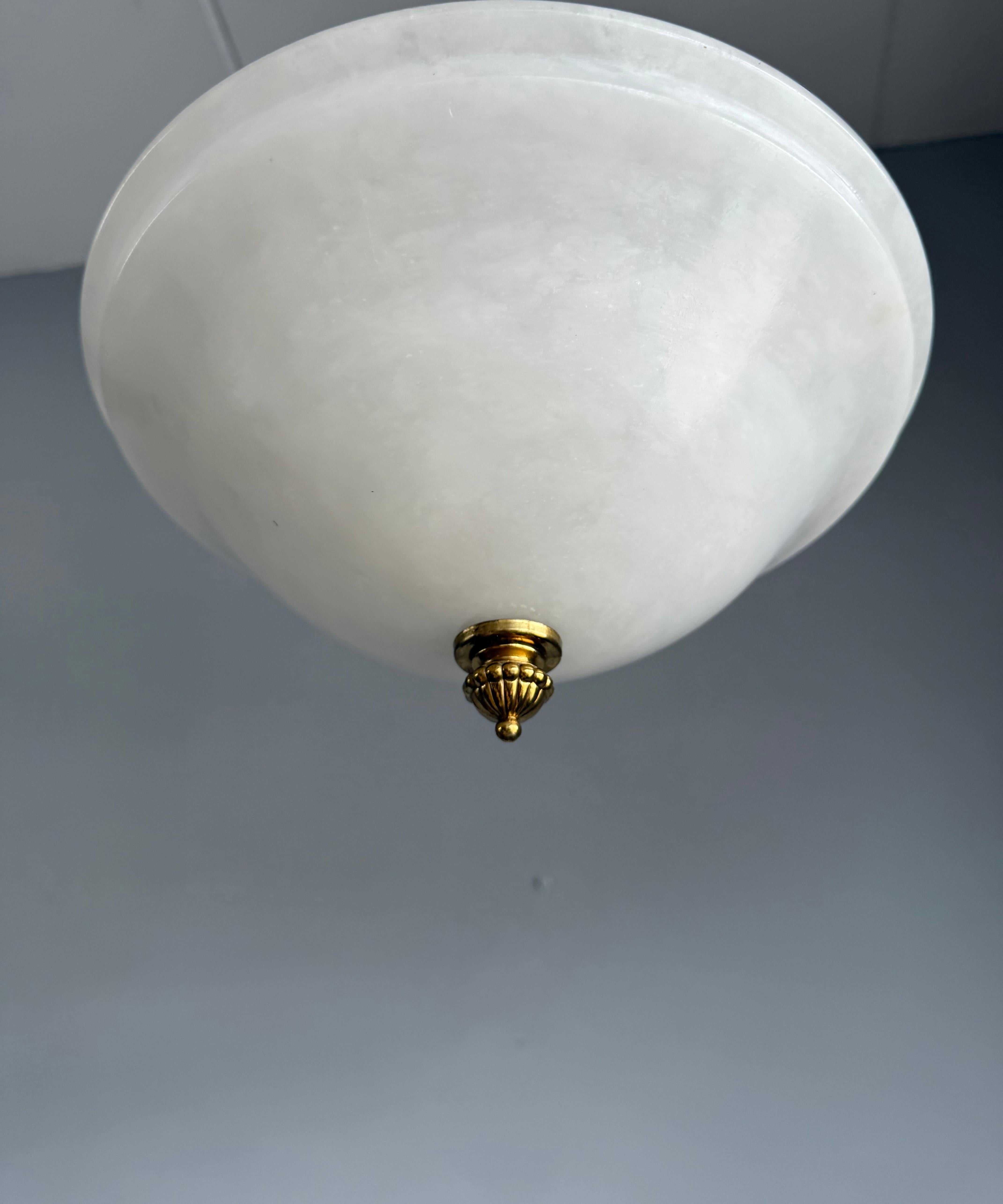 Hand-Carved Flush Mount / Two Light Pendant Light with Stunning White Alabaster Shade, 1990s For Sale