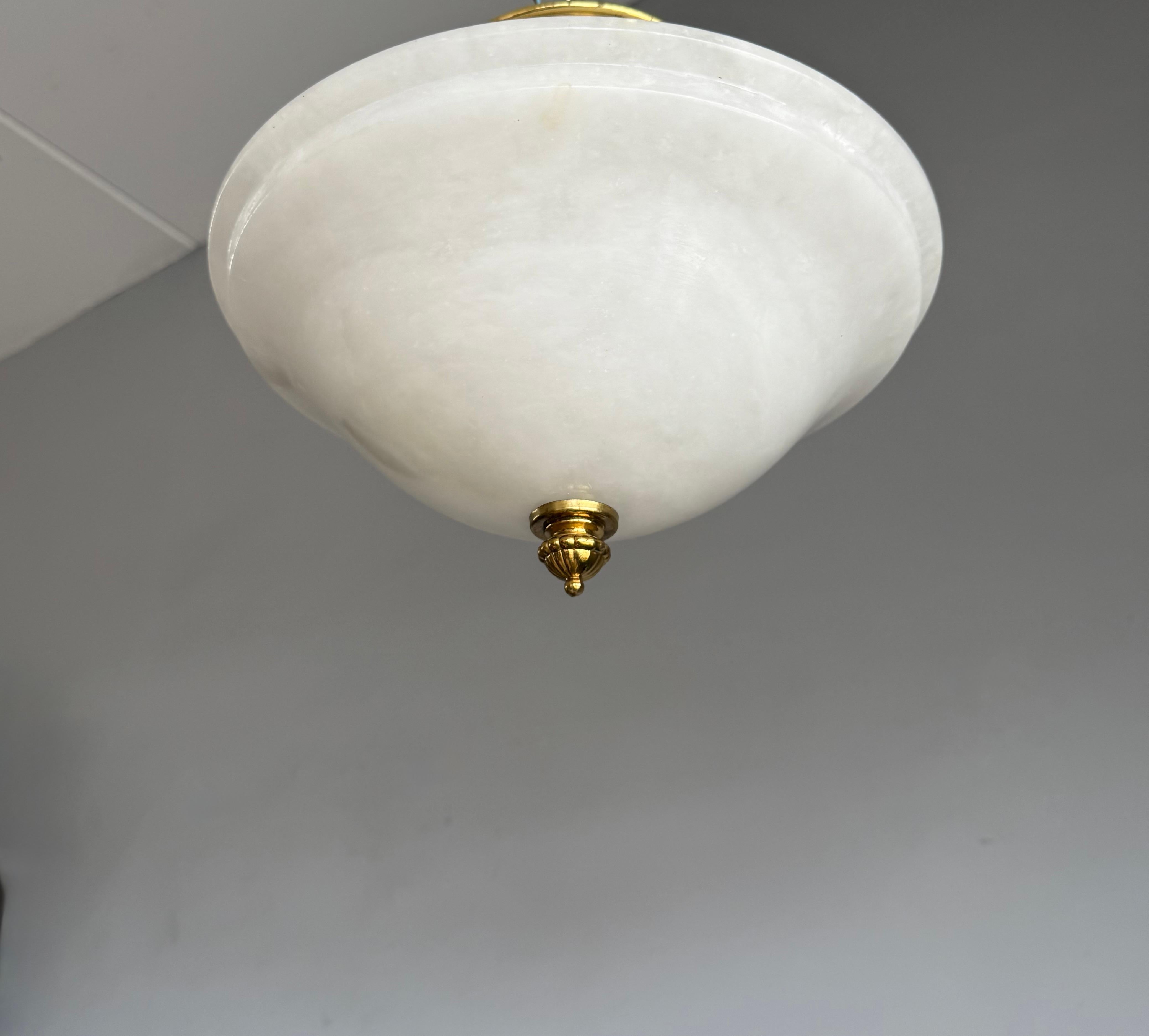 Flush Mount / Two Light Pendant Light with Stunning White Alabaster Shade, 1990s In Excellent Condition For Sale In Lisse, NL