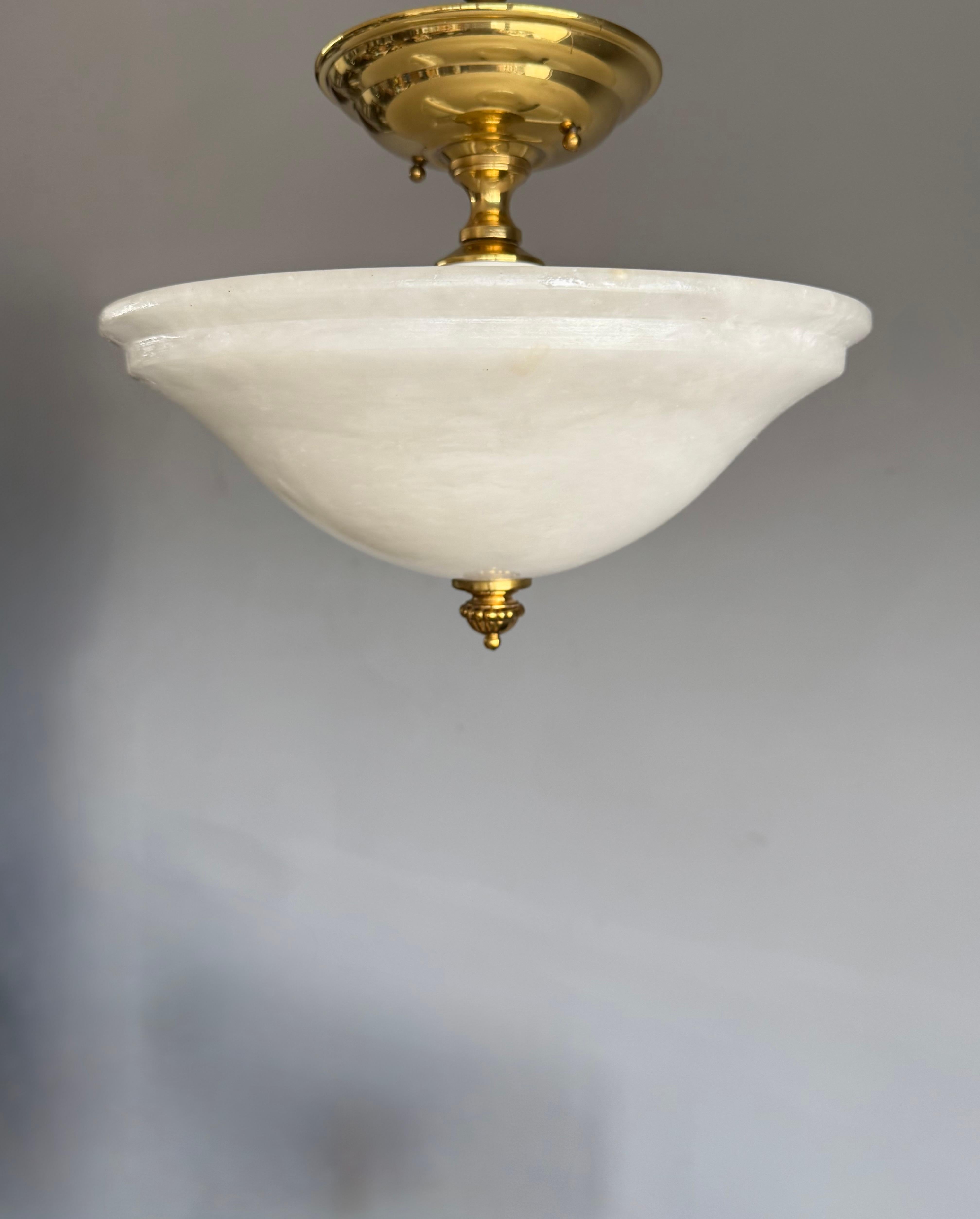 20th Century Flush Mount / Two Light Pendant Light with Stunning White Alabaster Shade, 1990s For Sale