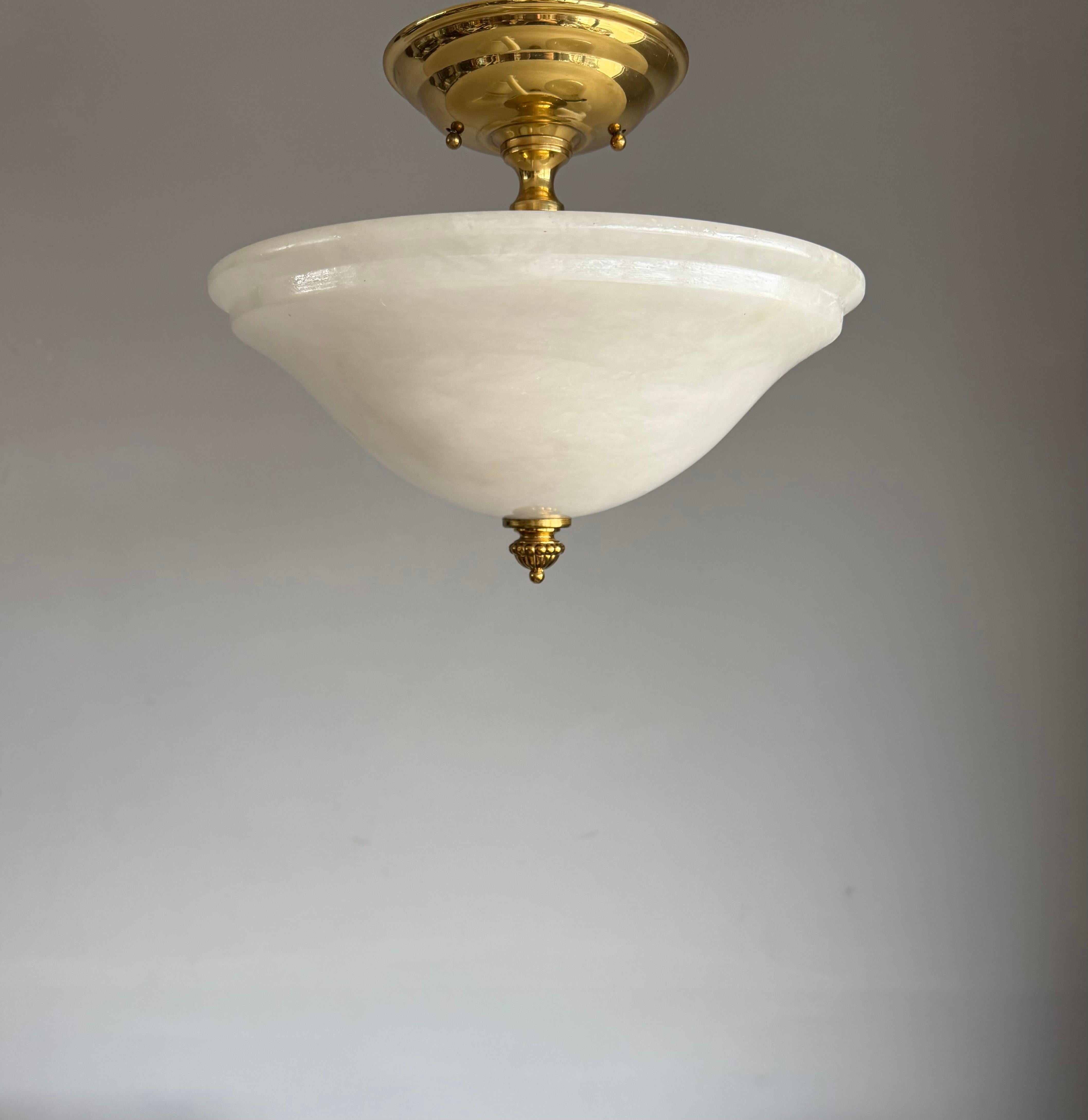 Flush Mount / Two Light Pendant Light with Stunning White Alabaster Shade, 1990s For Sale 1