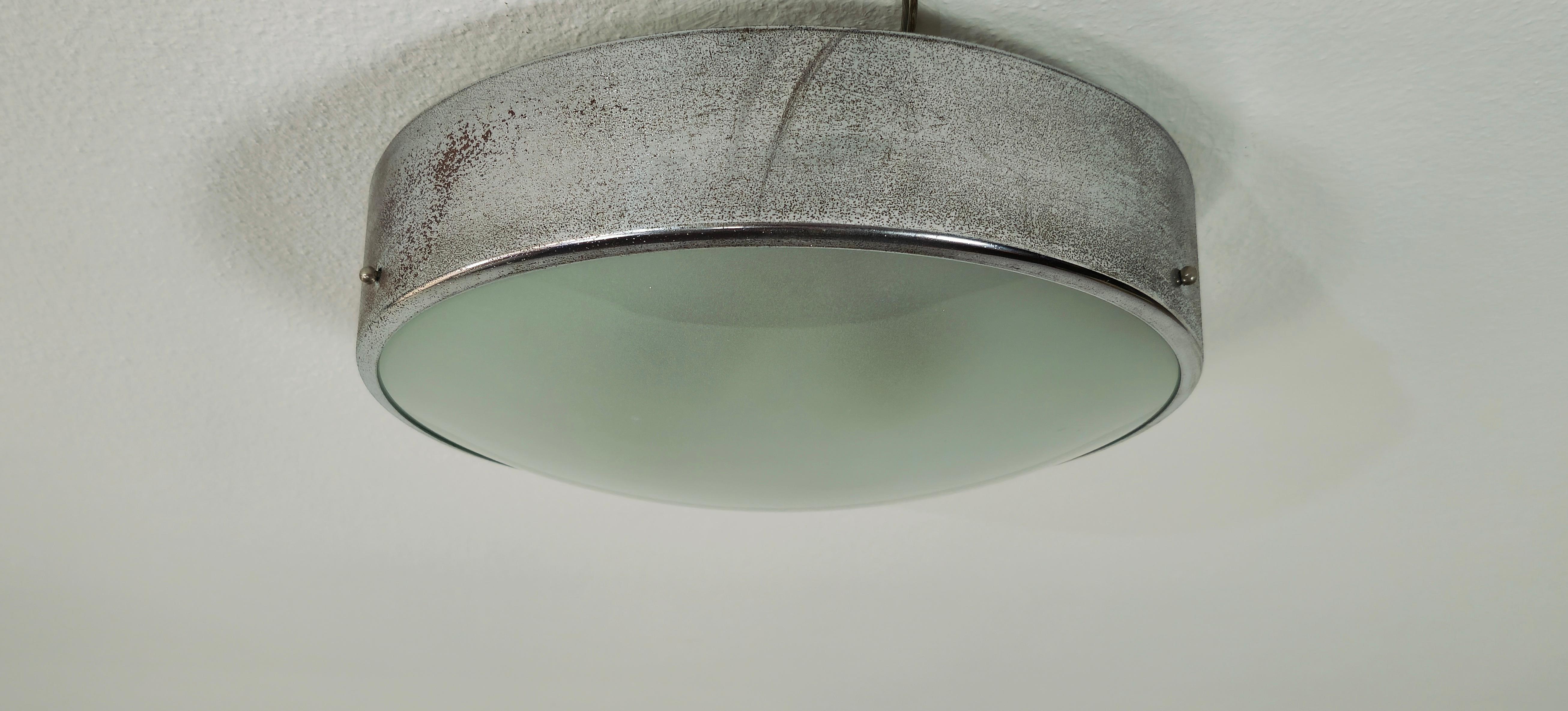 Mid-Century Modern Flush Mount Wall Light Glass Metal In the Style of Fontana Arte Midcentury 1960s