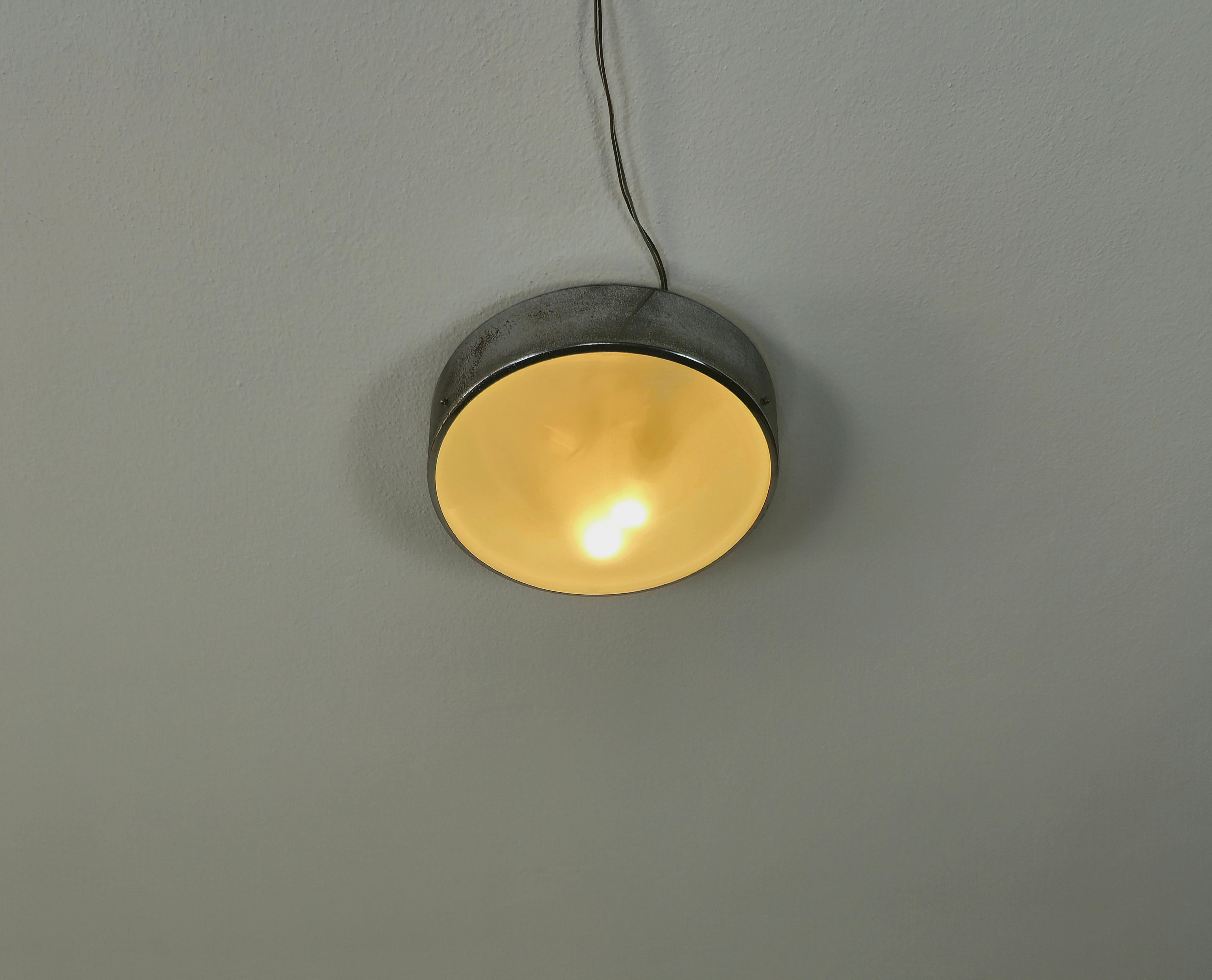 Enameled Flush Mount Wall Light Glass Metal In the Style of Fontana Arte Midcentury 1960s