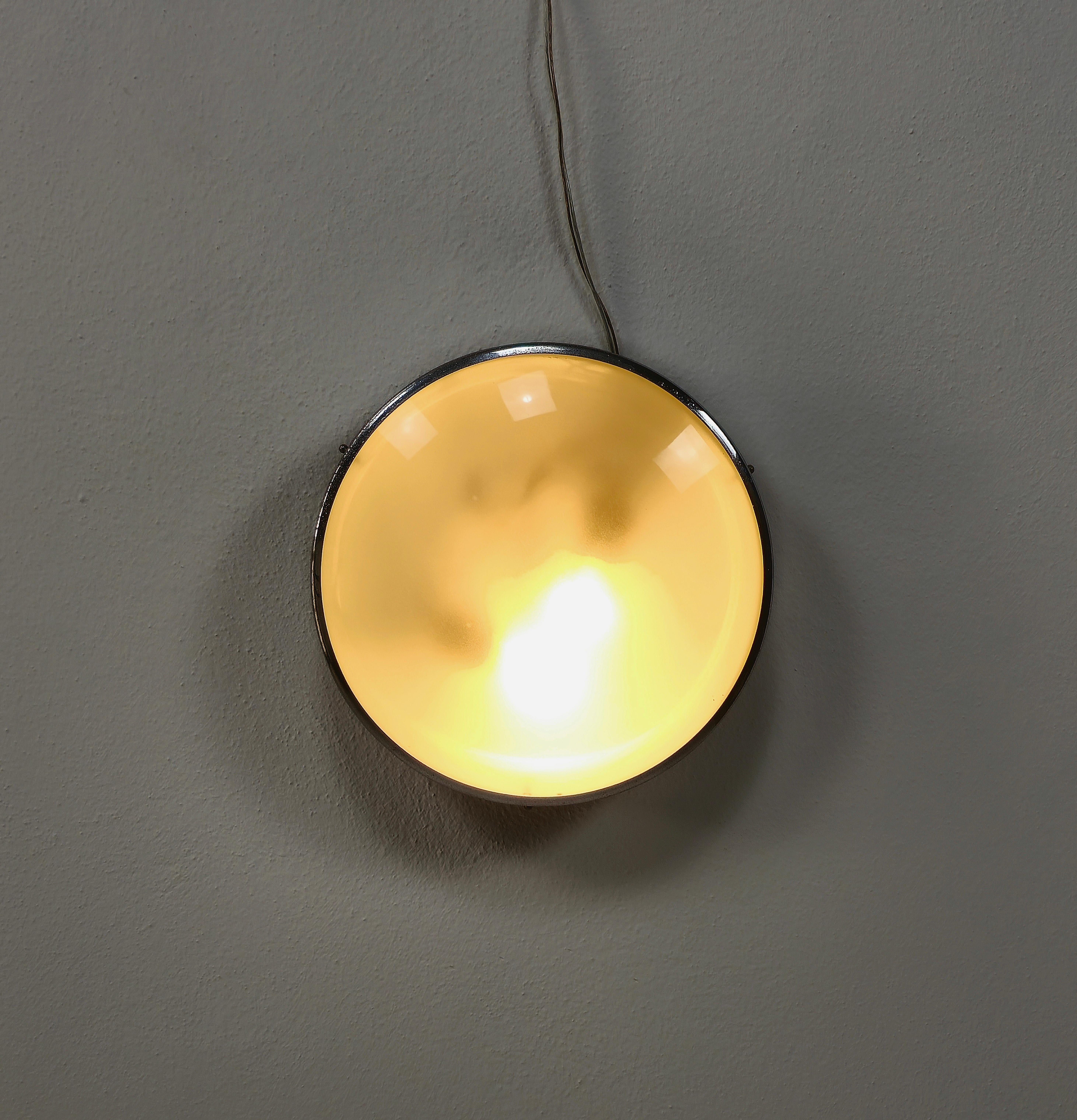 Flush Mount Wall Light Glass Metal In the Style of Fontana Arte Midcentury 1960s For Sale 1