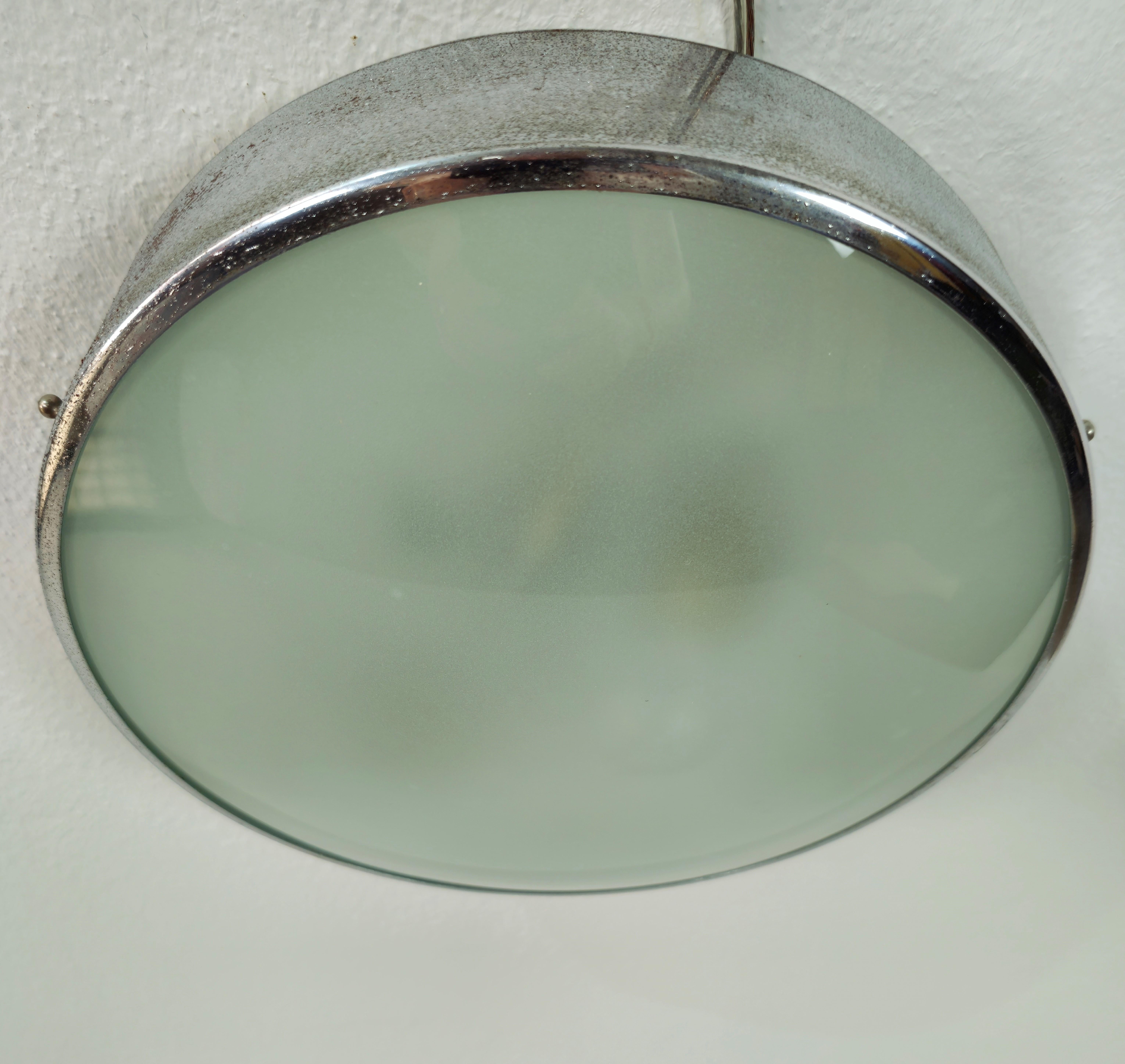 Flush Mount Wall Light Glass Metal In the Style of Fontana Arte Midcentury 1960s For Sale 2