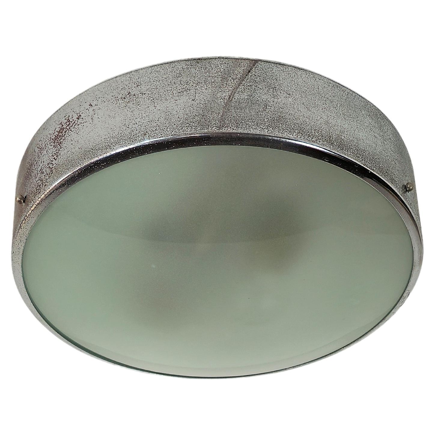 Flush Mount Wall Light Glass Metal In the Style of Fontana Arte Midcentury 1960s For Sale