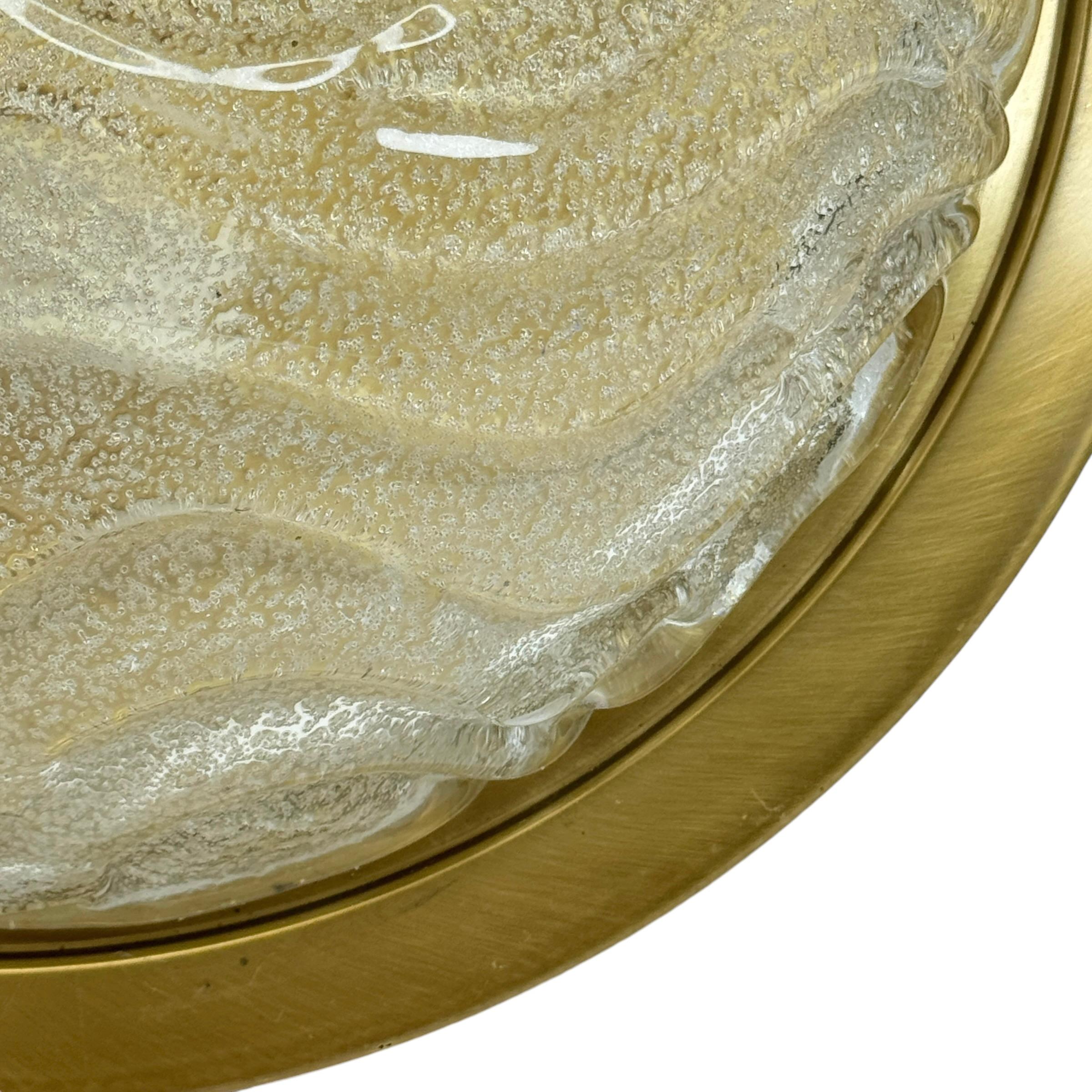 Mid-Century Modern Flush Mount Wave Glass and Brushed Burnished Metal, by Fischer Leuchten en vente