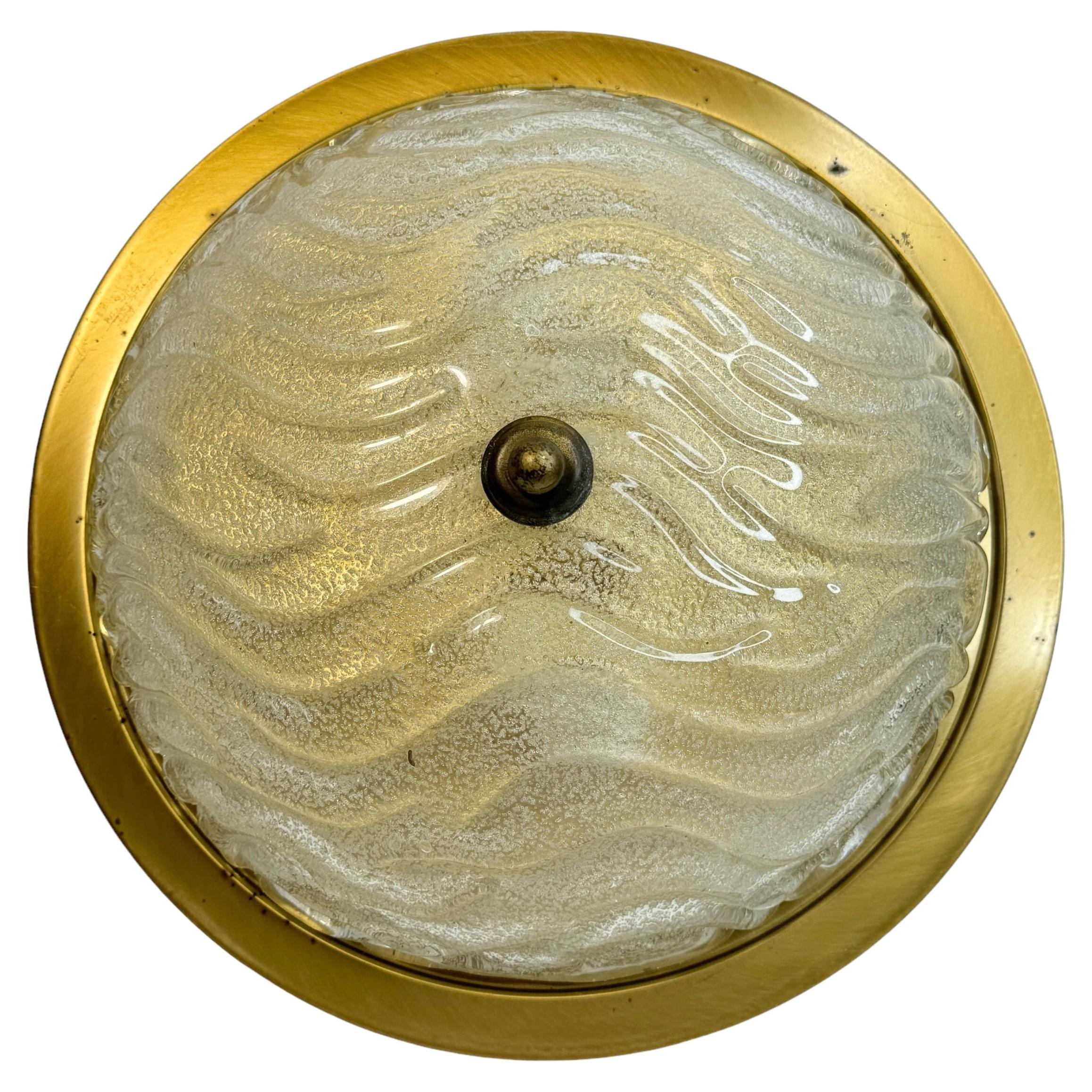 Flush Mount Wave Glass and Brushed Burnished Metal, by Fischer Leuchten