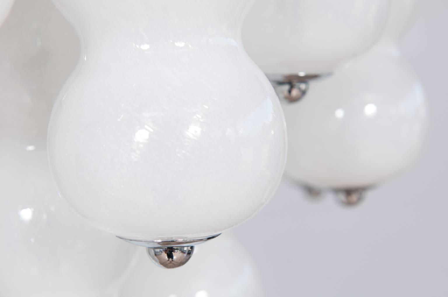 Suspension Flushmount White Spheres in Blown Murano Glass Mazzega 1990 Italy For Sale 2