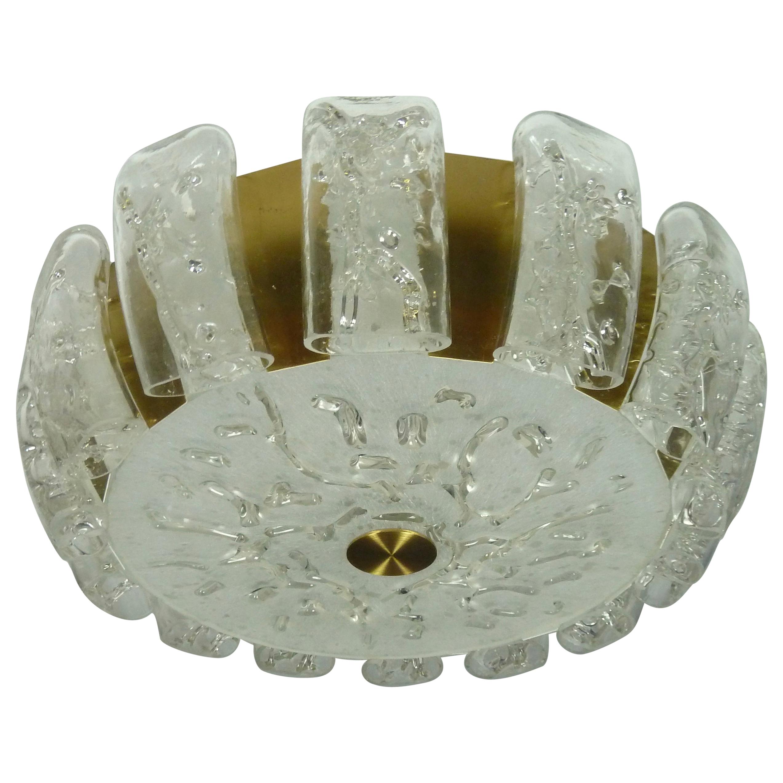 Flush Mount with Blown Ice Glass, Midcentury Plafoniere from Doria, 1970s For Sale