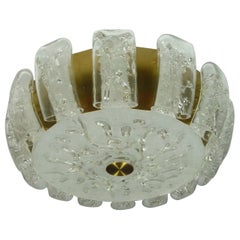 Flush Mount with Blown Ice Glass, Midcentury Plafoniere from Doria, 1970s