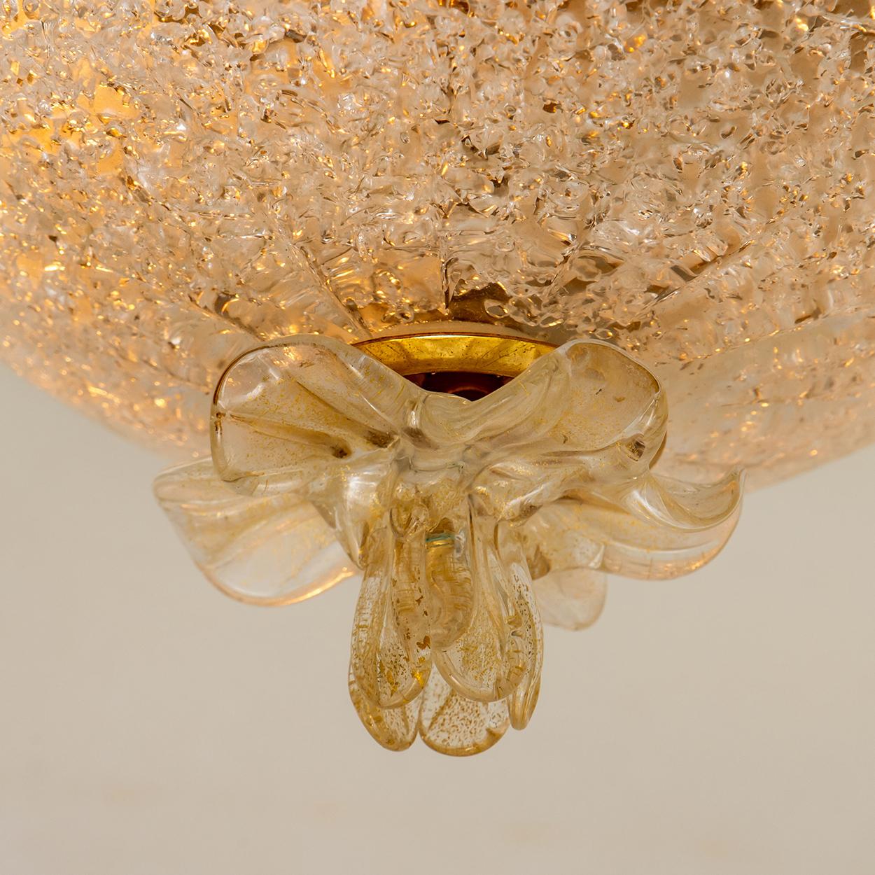 Flush Mount with Clear and Gold Brown Murano Glass by Barovier & Toso, Italy For Sale 5