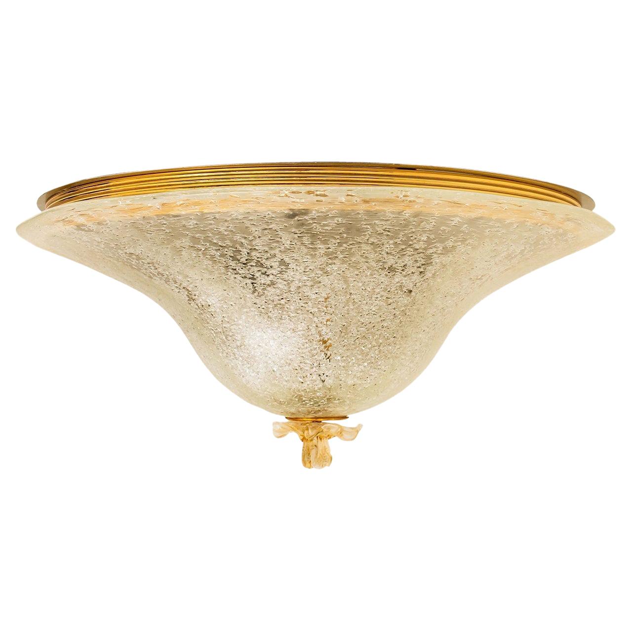 Flush Mount with Clear and Gold Brown Murano Glass by Barovier & Toso, Italy For Sale