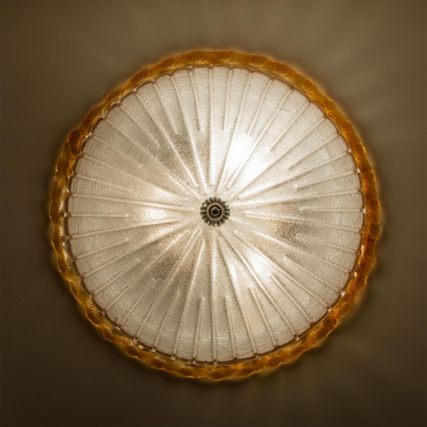Flush Mount mit ockerfarbenem und klarem Murano Glas von Barovier & Toso, Italien im Angebot 3