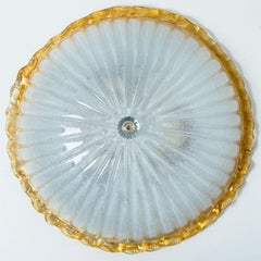 Flush Mount with Ochre and Clear Murano Glass by Barovier & Toso, Italy