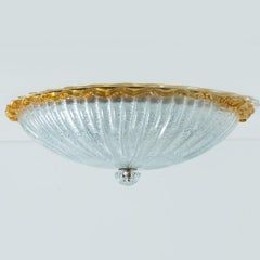 Flush Mount with Ochre and Clear Murano Glass by Barovier & Toso, Italy