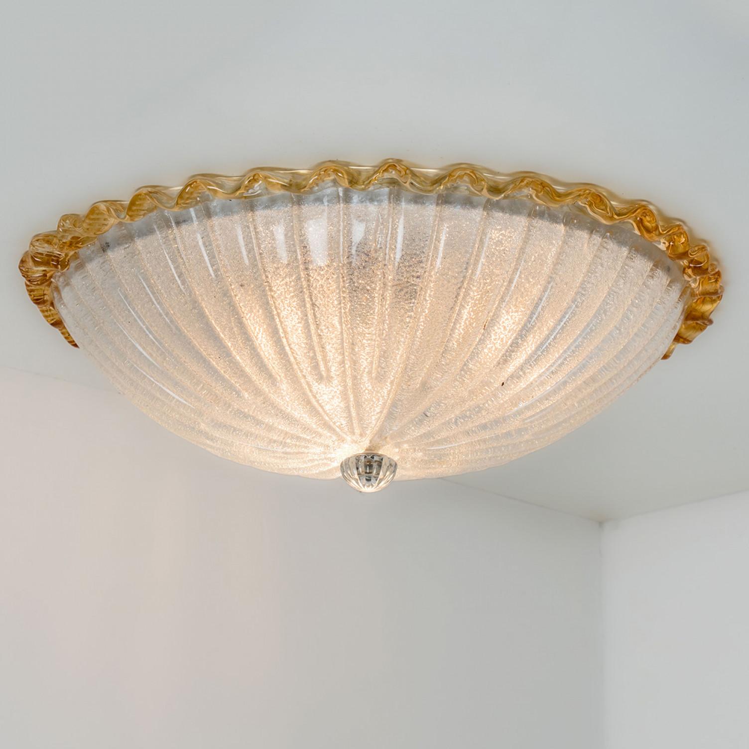 Flush Mount mit ockerfarbenem und klarem Murano Glas von Barovier & Toso, Italien (20. Jahrhundert) im Angebot