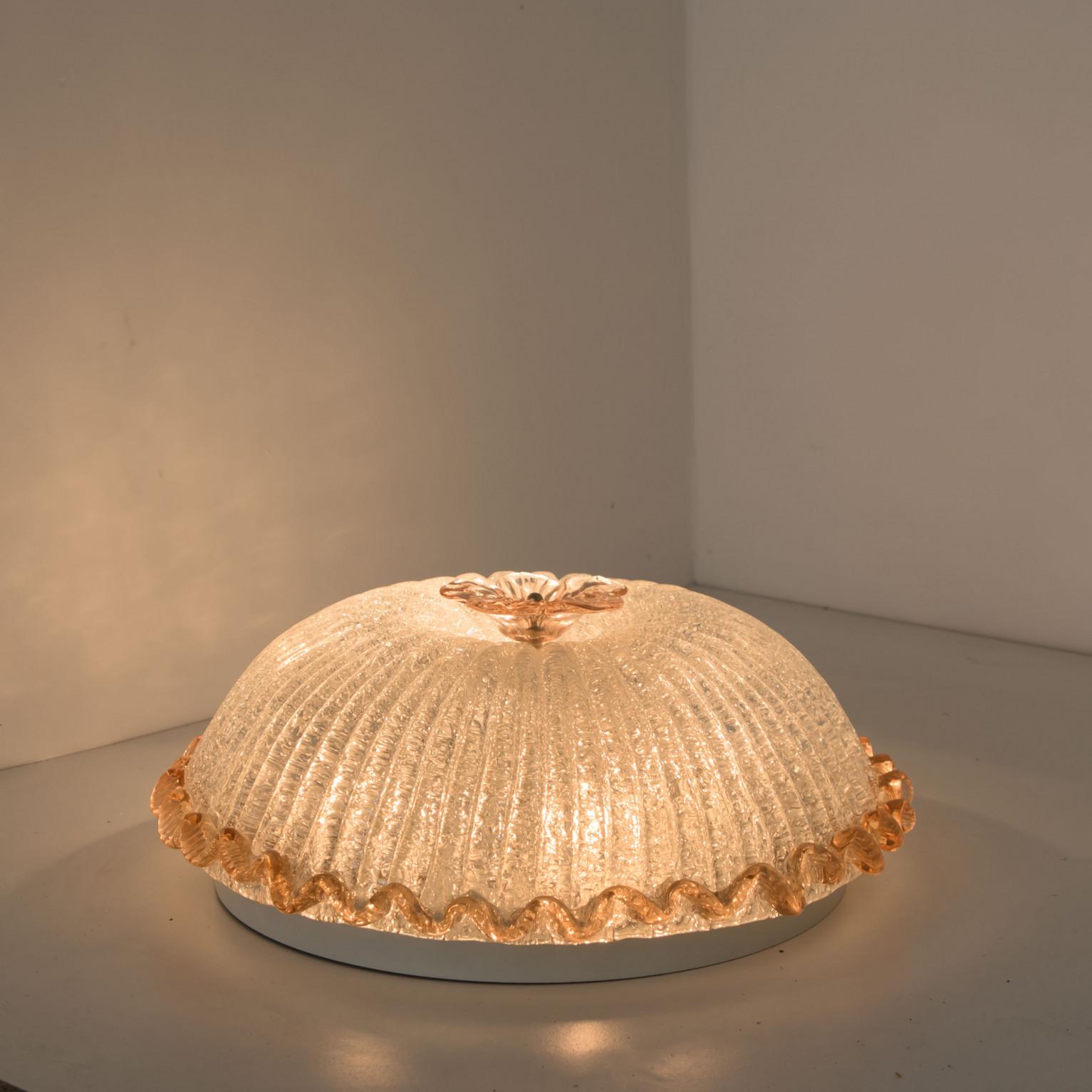 Flush Mount mit rosa und klarem Murano Glas von Barovier & Toso, Italien (Moderne der Mitte des Jahrhunderts) im Angebot