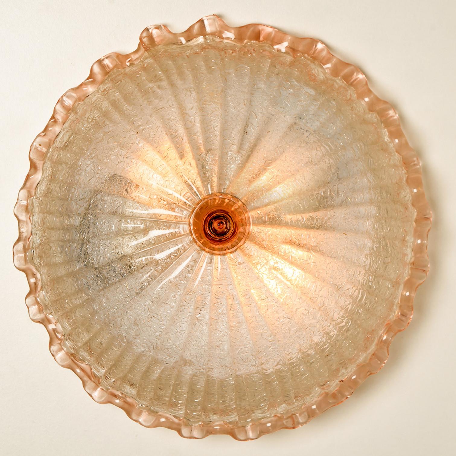 Italian Flush Mount with Pink and Clear Murano Glass by Barovier & Toso, Italy For Sale