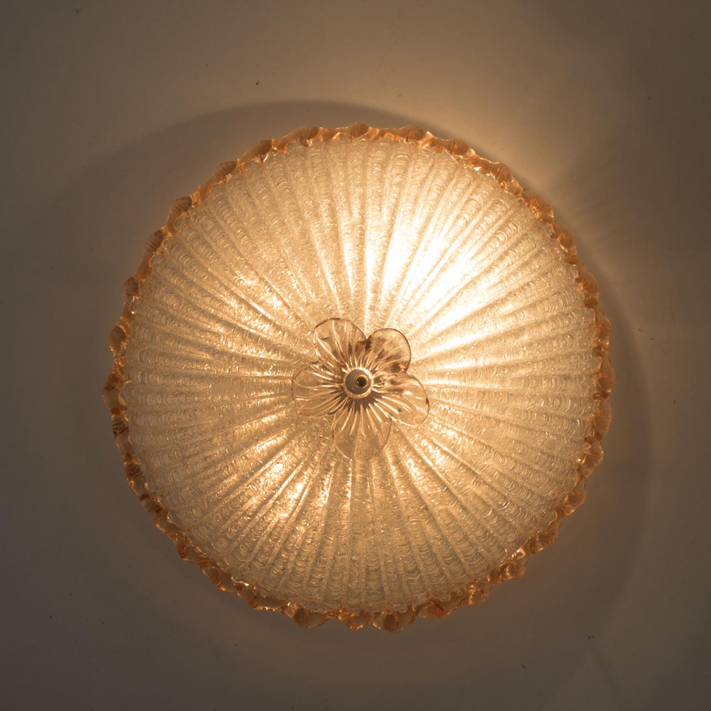 Flush Mount mit rosa und klarem Murano Glas von Barovier & Toso, Italien (Italienisch) im Angebot
