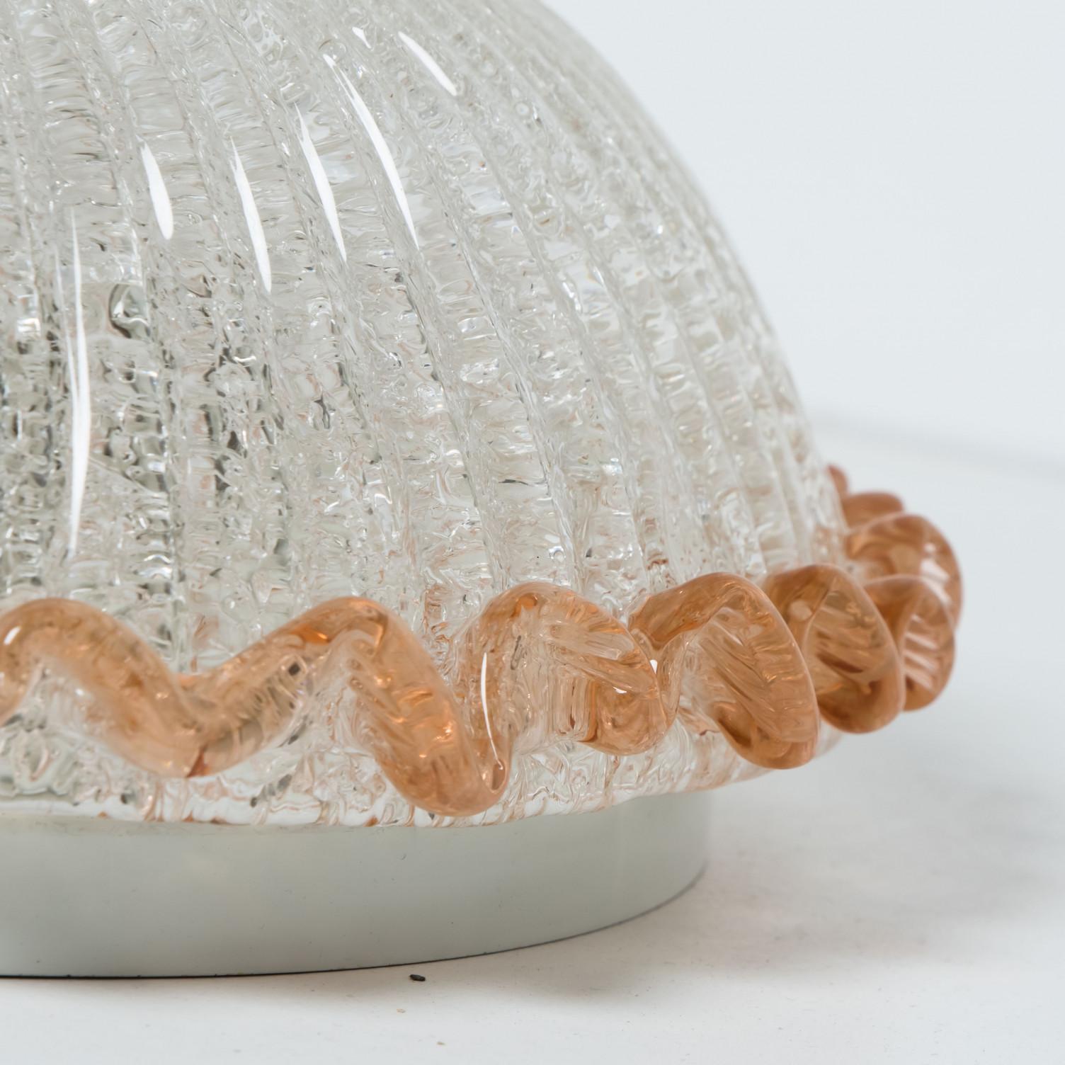 Flush Mount mit rosa und klarem Murano Glas von Barovier & Toso, Italien im Zustand „Gut“ im Angebot in Rijssen, NL